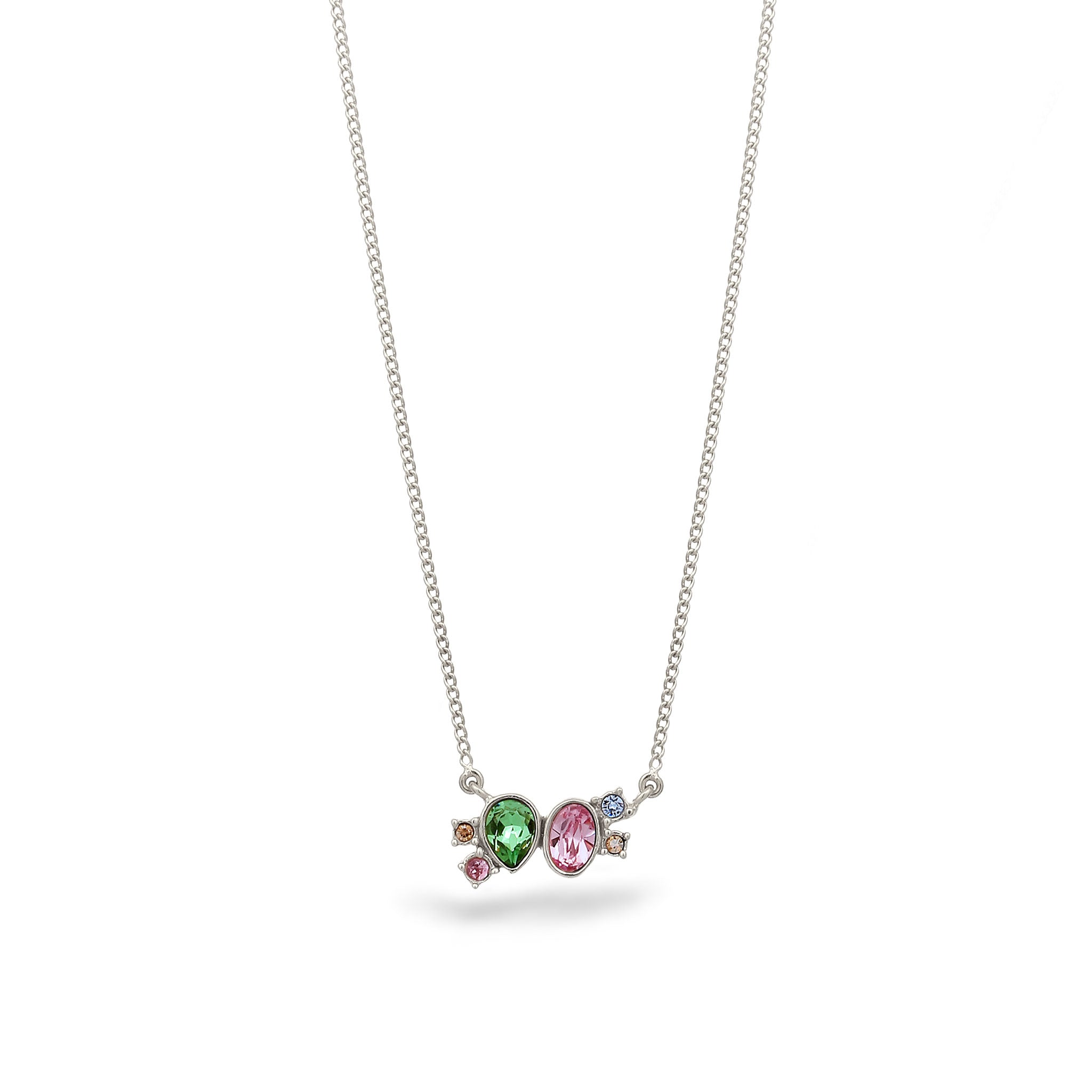 Silber - Elli | Halskette Tropfen | Glas Kristalle (Pink & Hellgrün & Blau) | 925 Sterling Silber