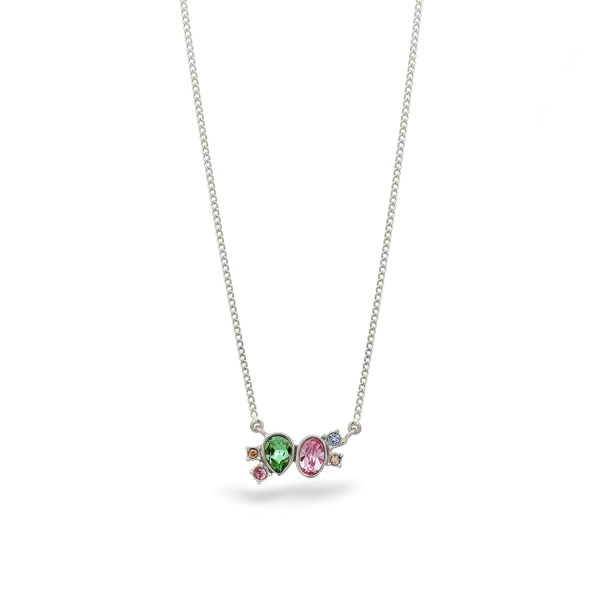 Silber - Elli | Halskette Tropfen | Mit Kristallen von Swarovski® (Pink & Hellgrün & Blau) | 925 Sterling Silber