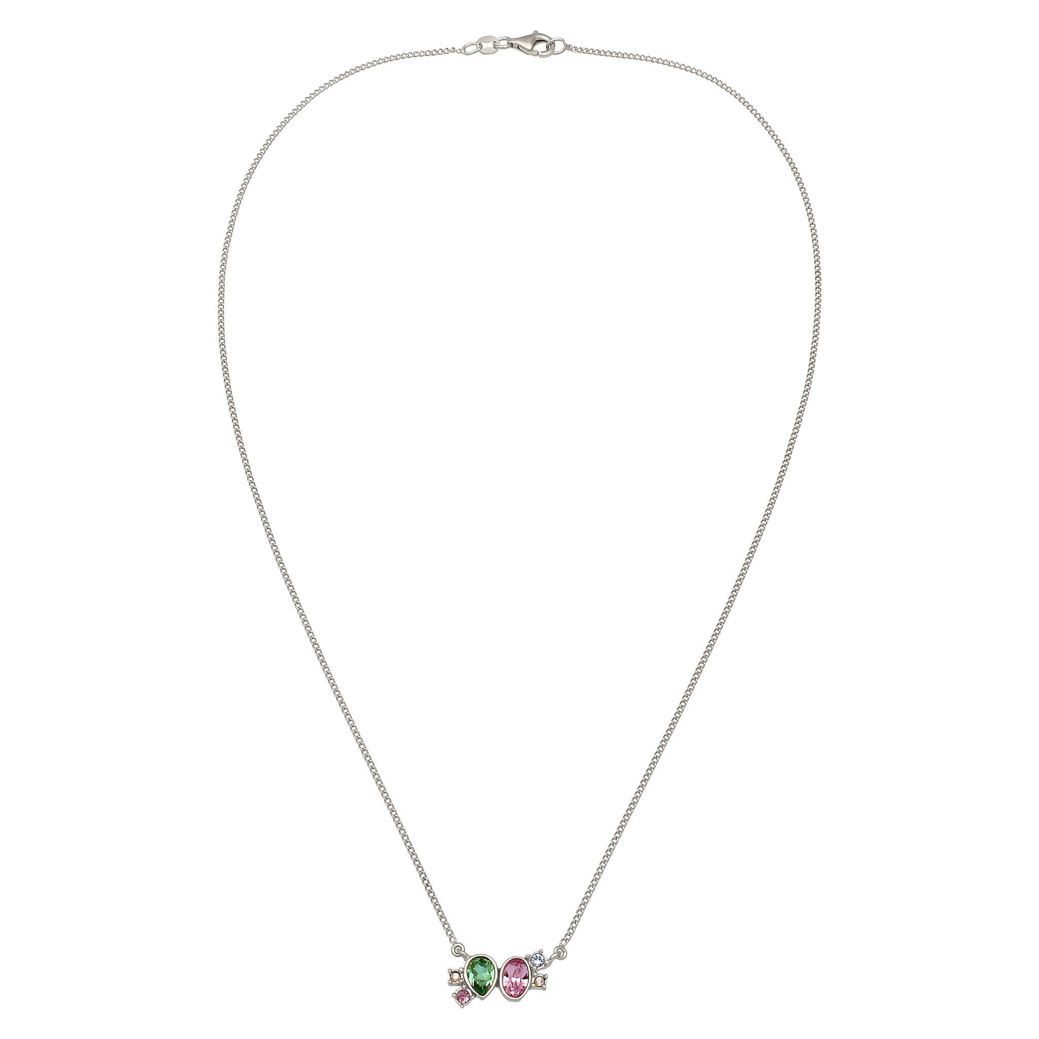 Silber - Elli | Halskette Tropfen | Glas Kristalle (Pink & Hellgrün & Blau) | 925 Sterling Silber