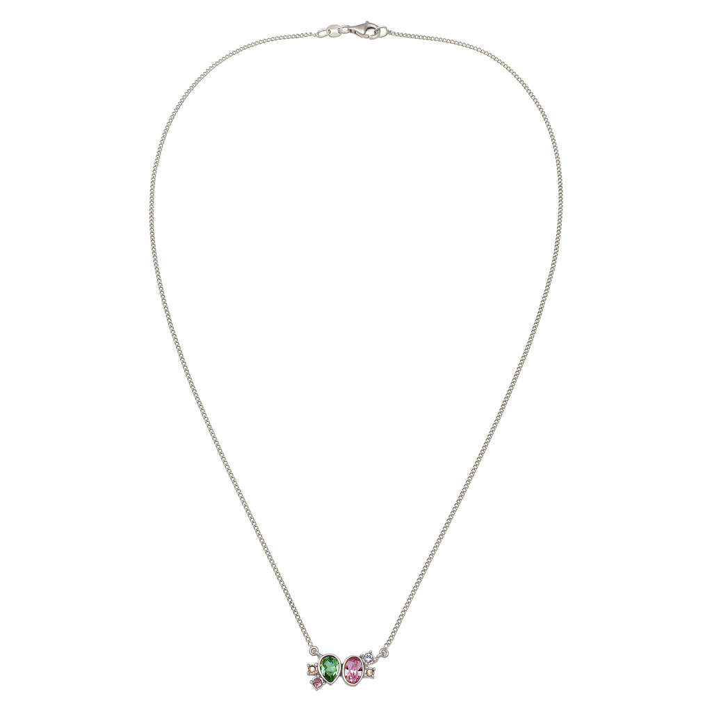 Silber - Elli | Halskette Tropfen | Mit Kristallen von Swarovski® (Pink & Hellgrün & Blau) | 925 Sterling Silber