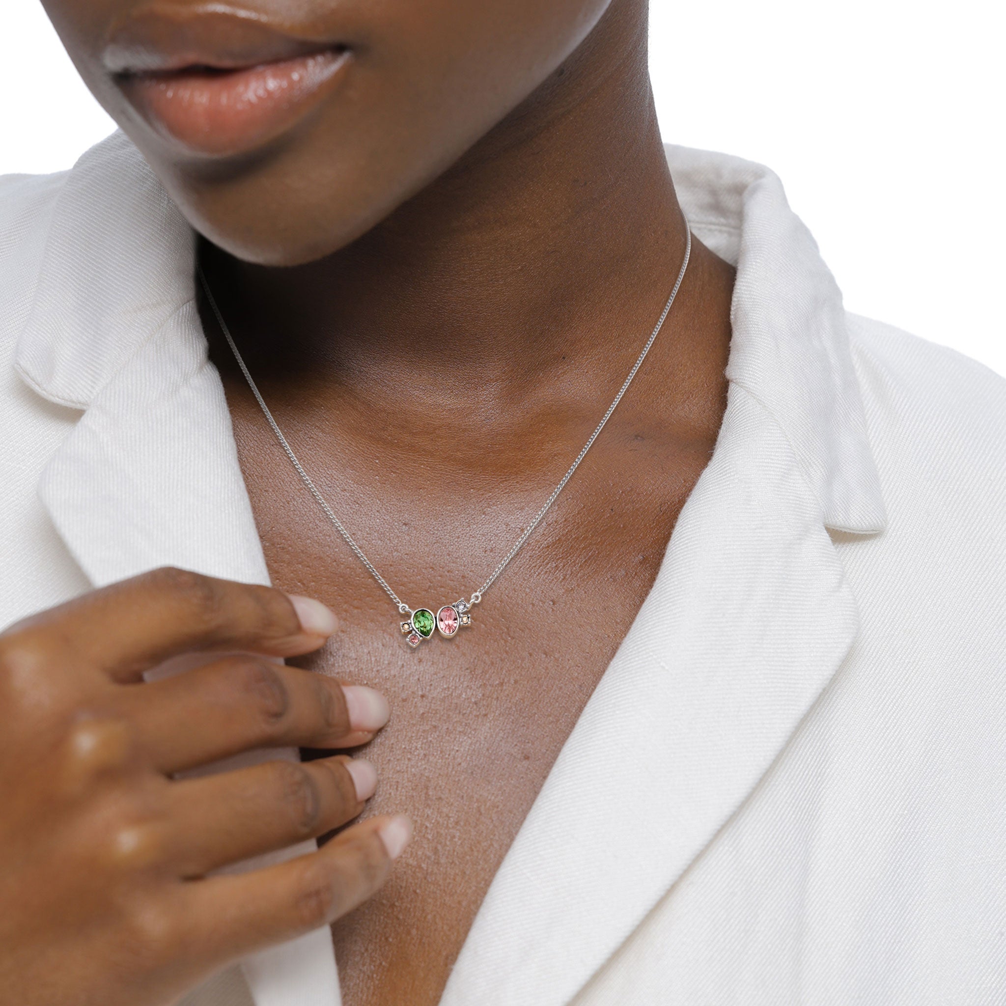 Silber - Elli | Halskette Tropfen | Mit Kristallen von Swarovski® (Pink & Hellgrün & Blau) | 925 Sterling Silber