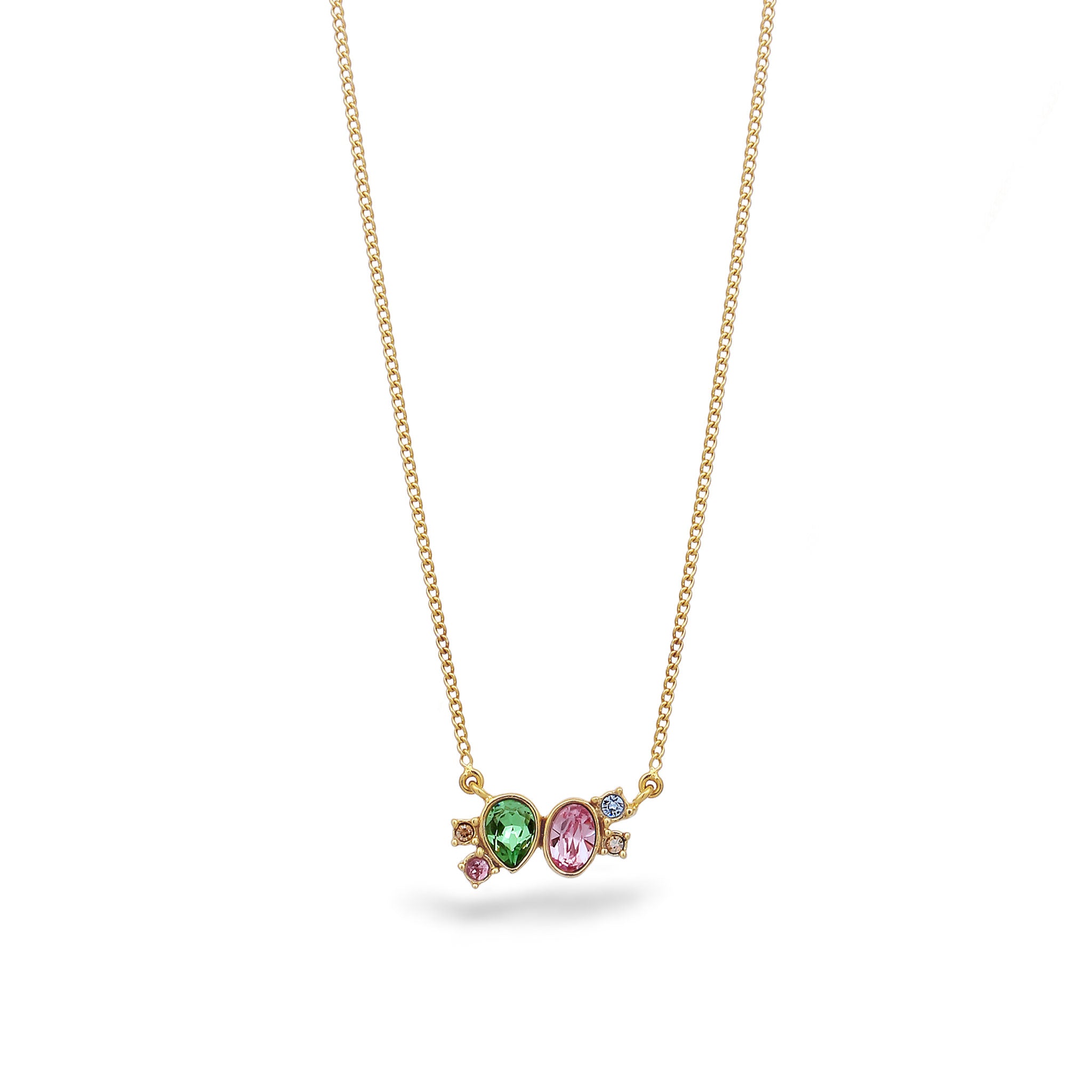 Gold - Elli | Halskette Tropfen | Glas Kristalle (Pink & Hellgrün & Blau) | 925 Sterling Silber vergoldet