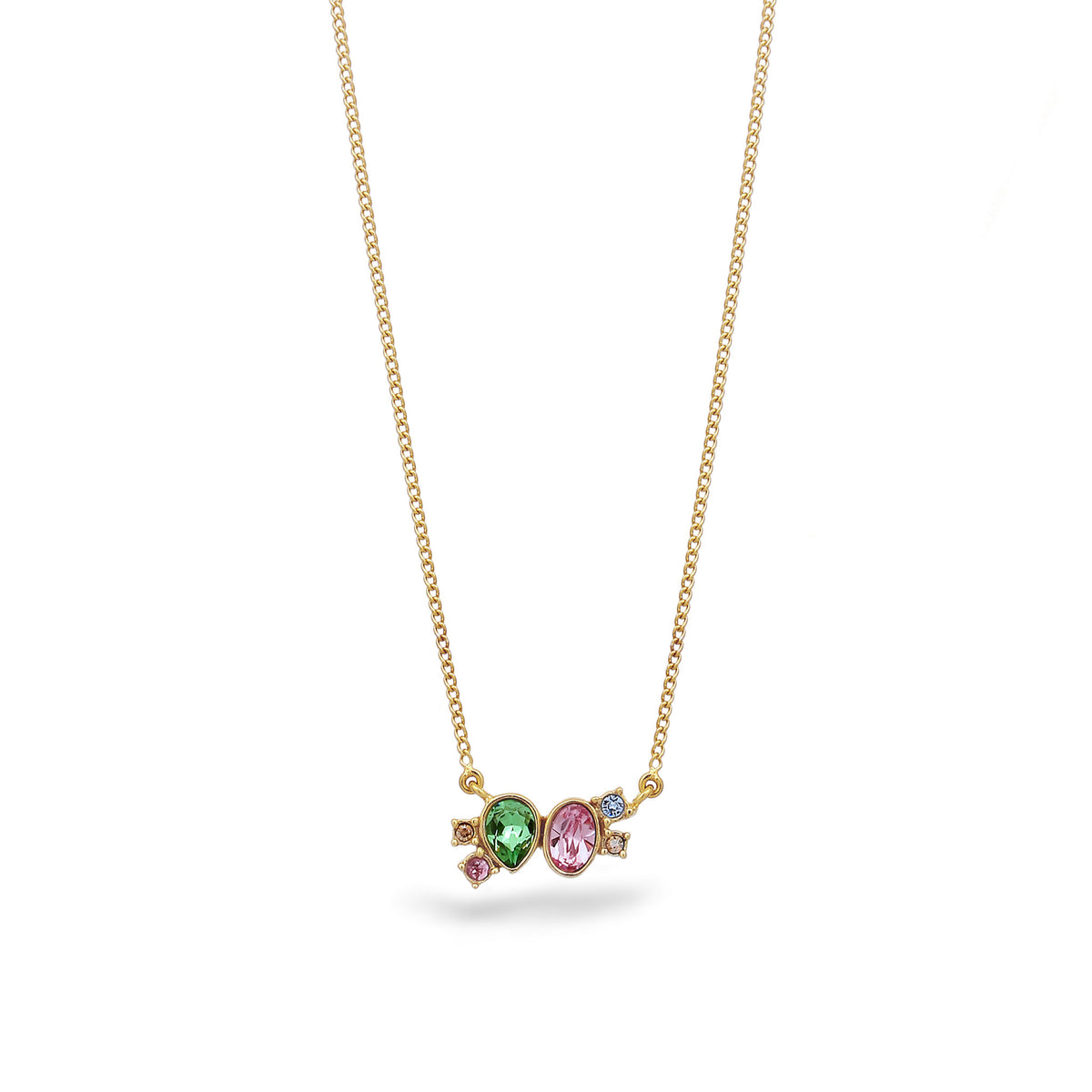 Gold - Elli | Halskette Tropfen | Mit Kristallen von Swarovski®(Pink & Hellgrün & Blau) | 925 Sterling Silber vergoldet