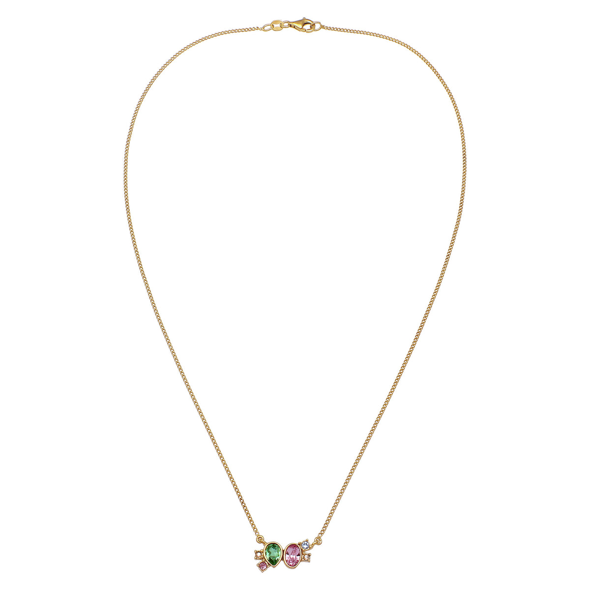 Gold - Elli | Halskette Tropfen | Mit Kristallen von Swarovski®(Pink & Hellgrün & Blau) | 925 Sterling Silber vergoldet