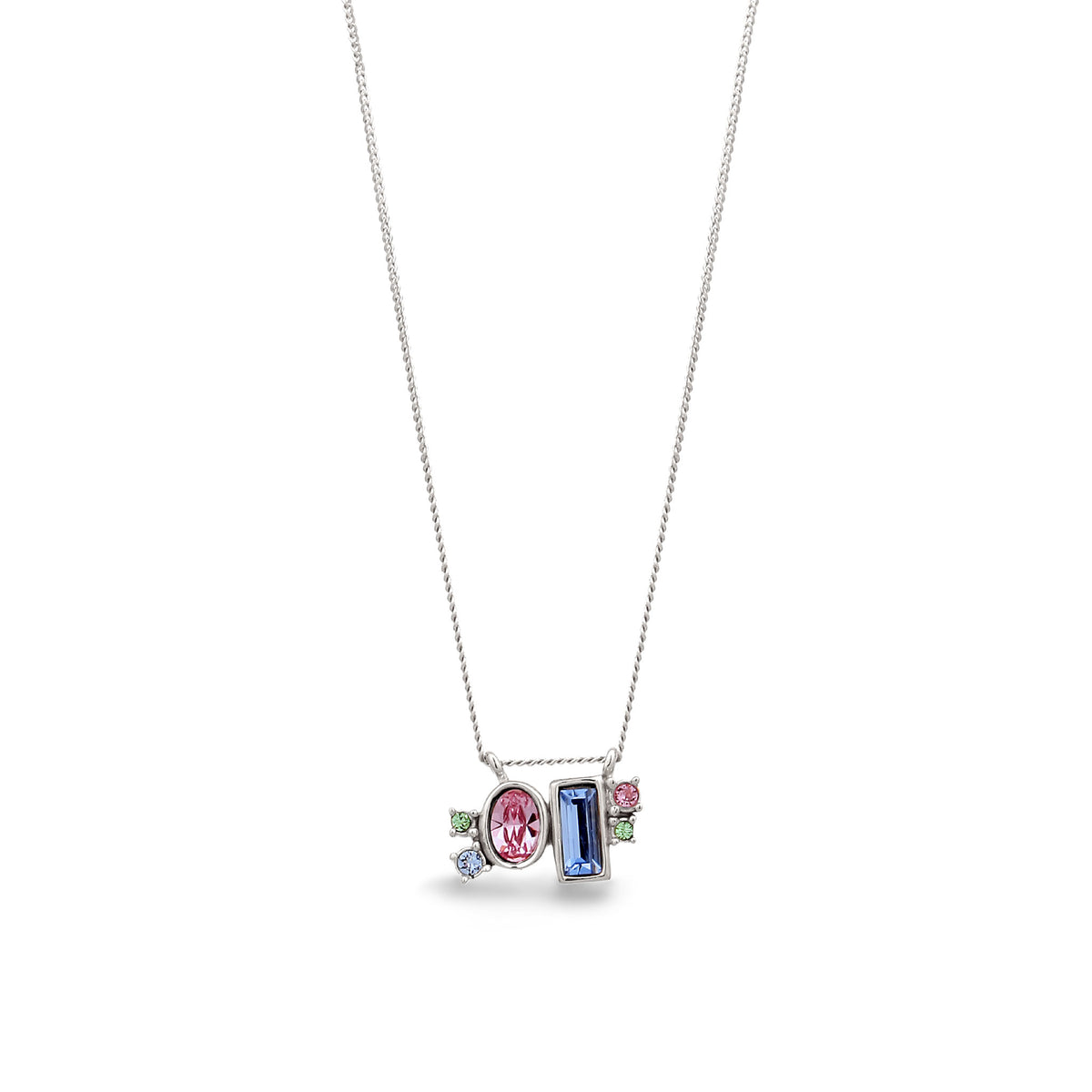 Silber - Elli | Halskette Rechteck | Mit Kristallen von Swarovski® (Pink & Blau) | 925 Sterling Silber