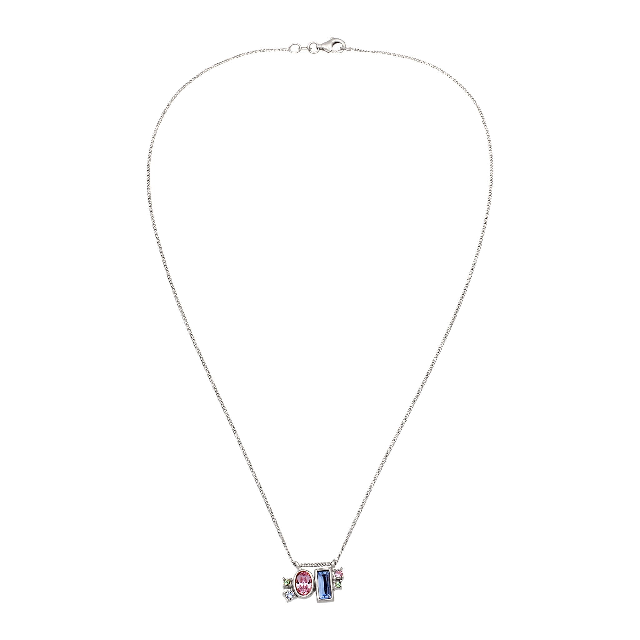 Silber - Elli | Halskette Rechteck | Mit Kristallen von Swarovski® (Pink & Blau) | 925 Sterling Silber