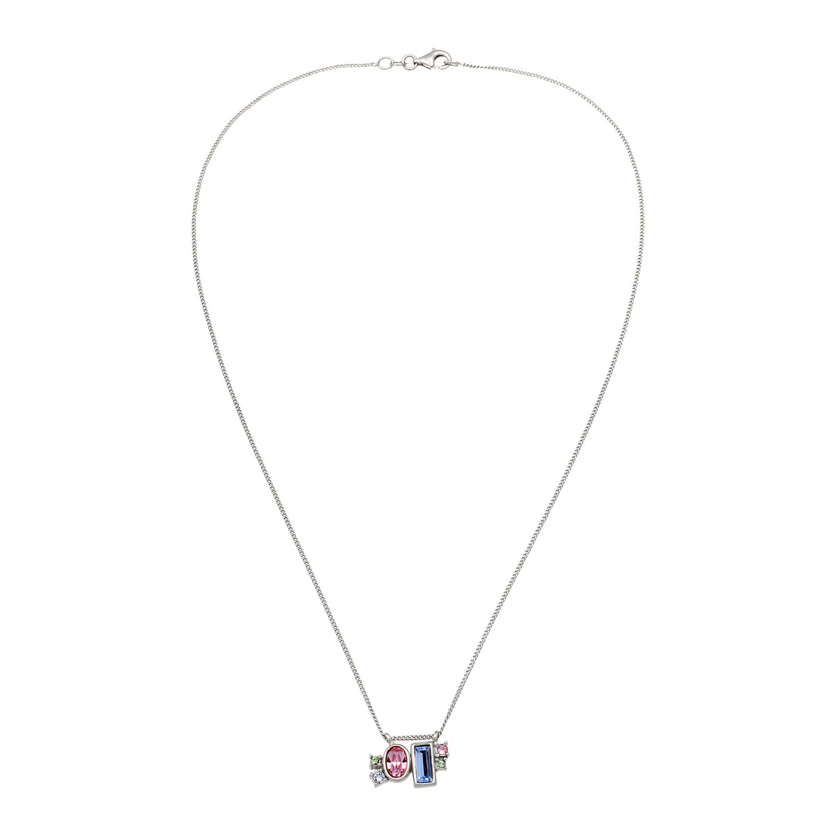 Silber - Elli | Halskette Rechteck | Mit Kristallen von Swarovski® (Pink & Blau) | 925 Sterling Silber