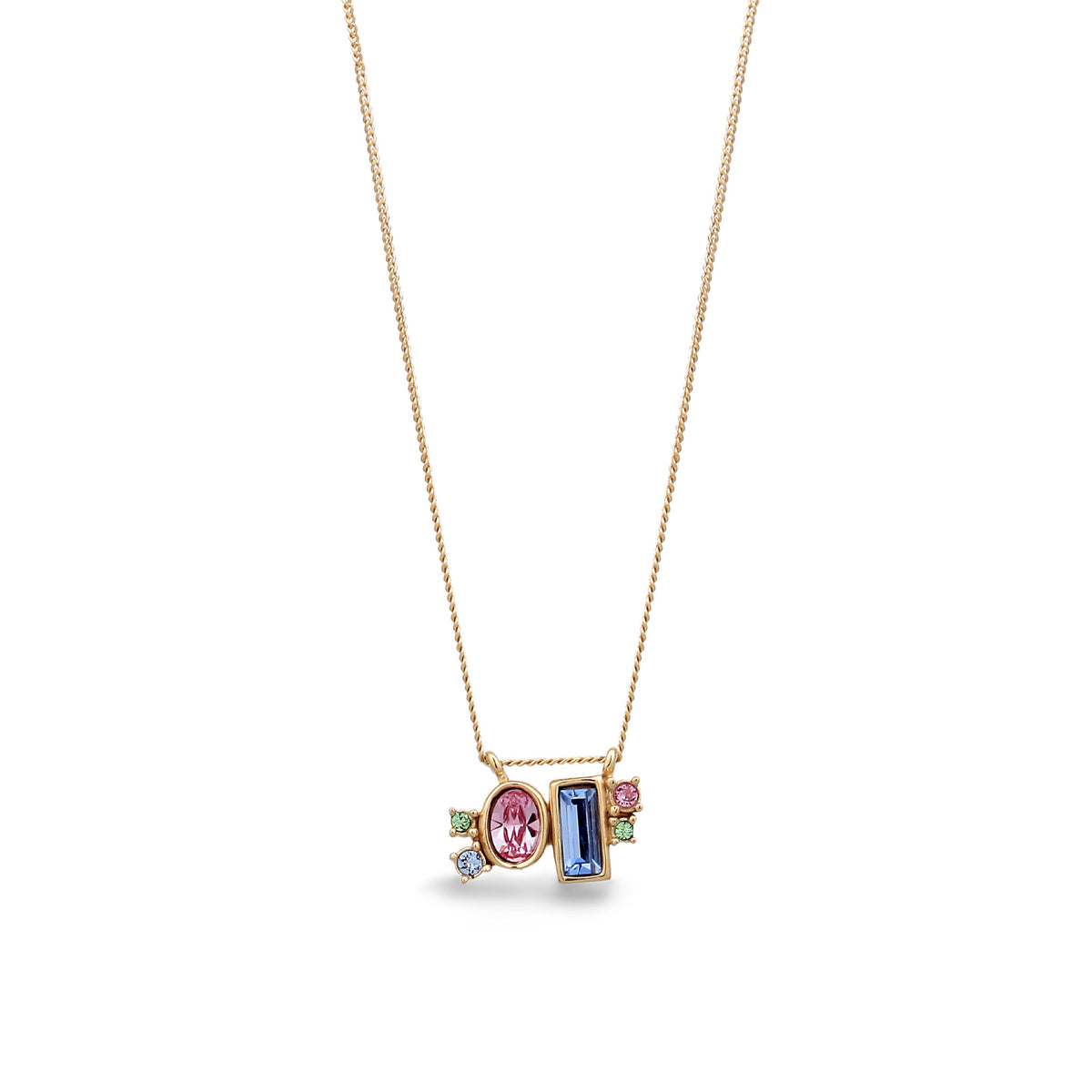 Gold - Elli | Halskette Rechteck | Mit Kristallen von Swarovski® (Pink & Blau) | 925 Sterling Silber vergoldet