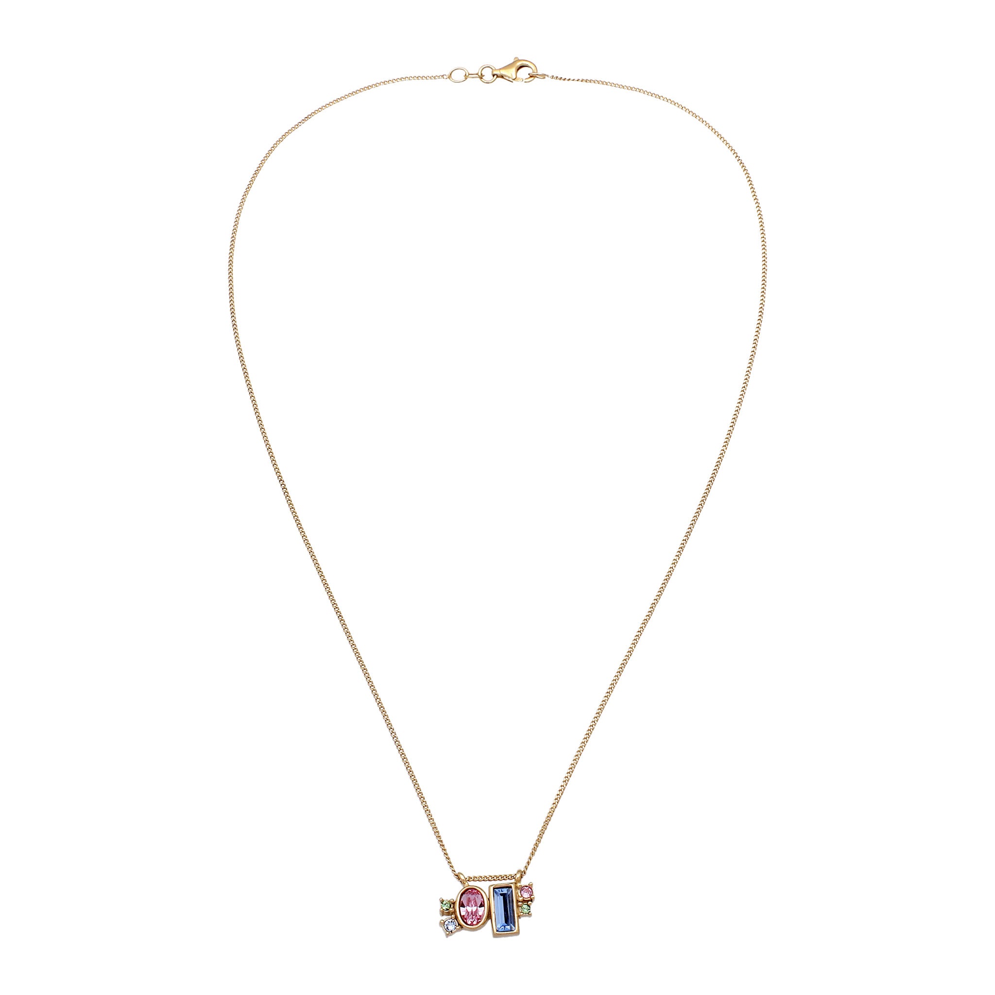 Gold - Elli | Halskette Rechteck | Glas Kristalle (Pink & Blau) | 925 Sterling Silber vergoldet