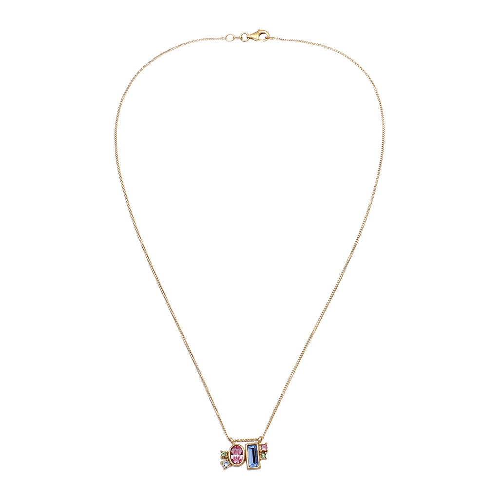 Gold - Elli | Halskette Rechteck | Mit Kristallen von Swarovski® (Pink & Blau) | 925 Sterling Silber vergoldet