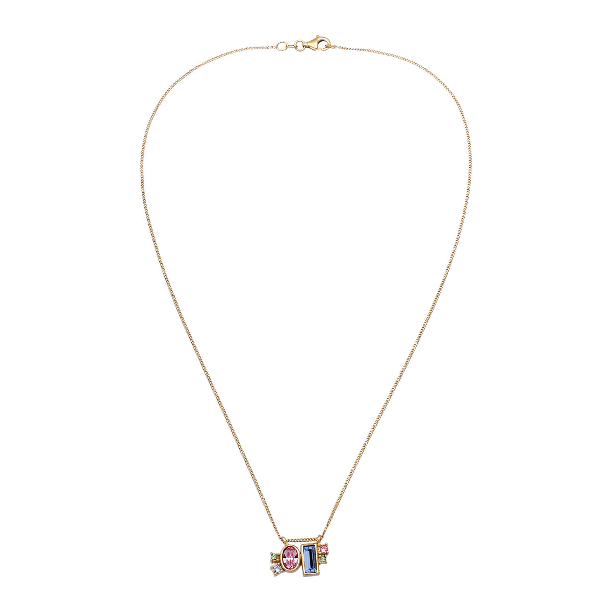Gold - Elli | Halskette Rechteck | Mit Kristallen von Swarovski® (Pink & Blau) | 925 Sterling Silber vergoldet