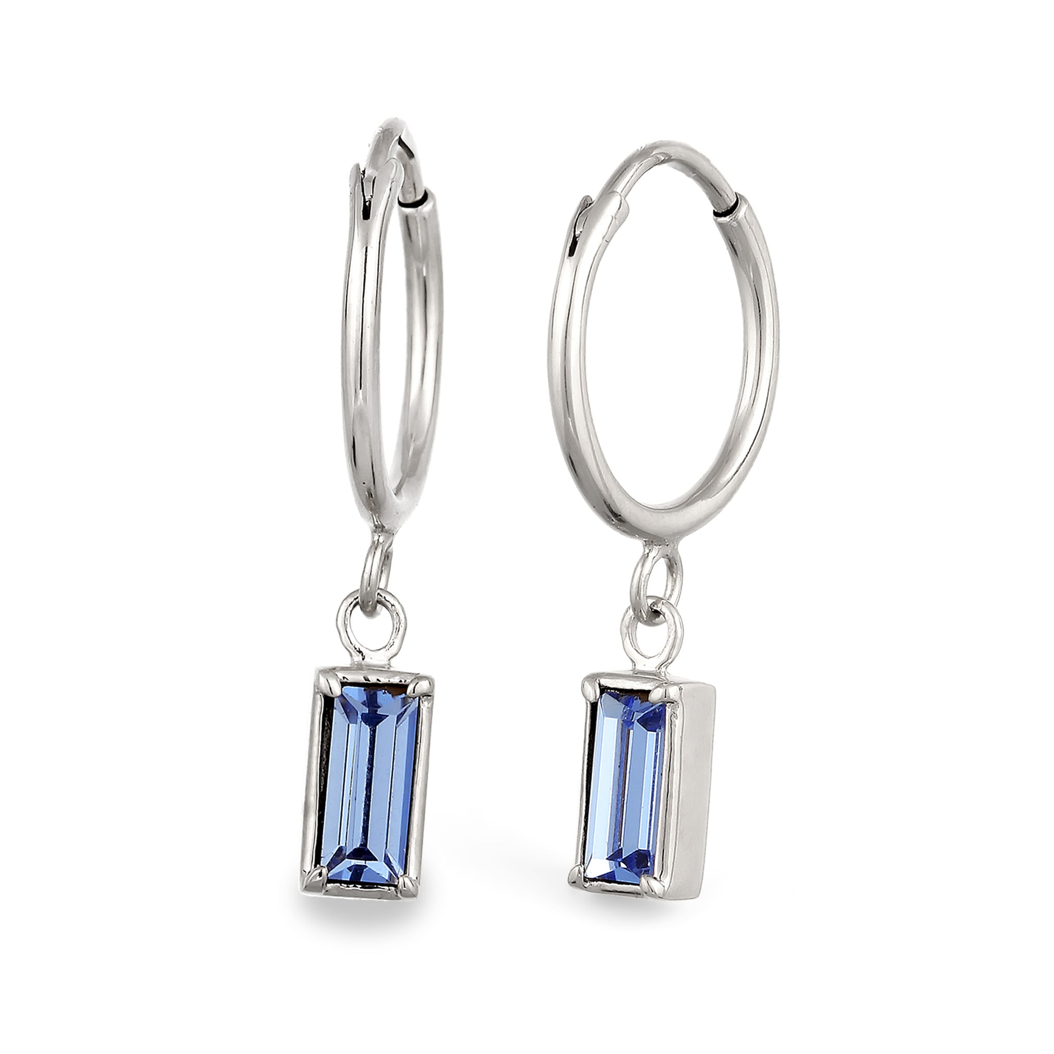 Silber - Elli | Creolen Rechteck | Mit Kristallen von Swarovski® (Blau) | 925 Sterling Silber