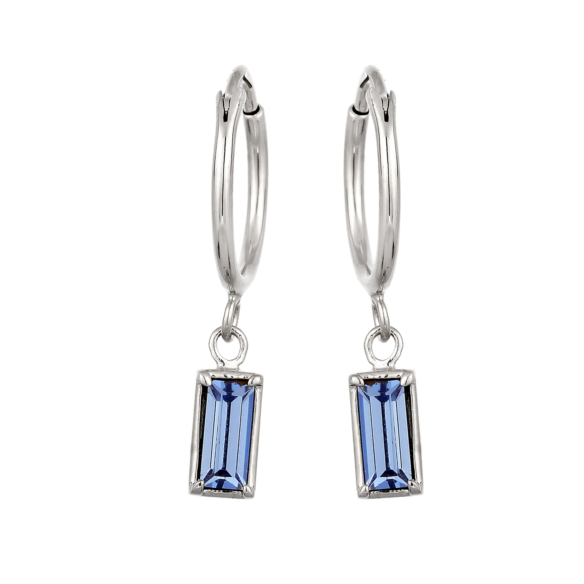 Silber - Elli | Creolen Rechteck | Glas Kristalle (Blau) | 925 Sterling Silber