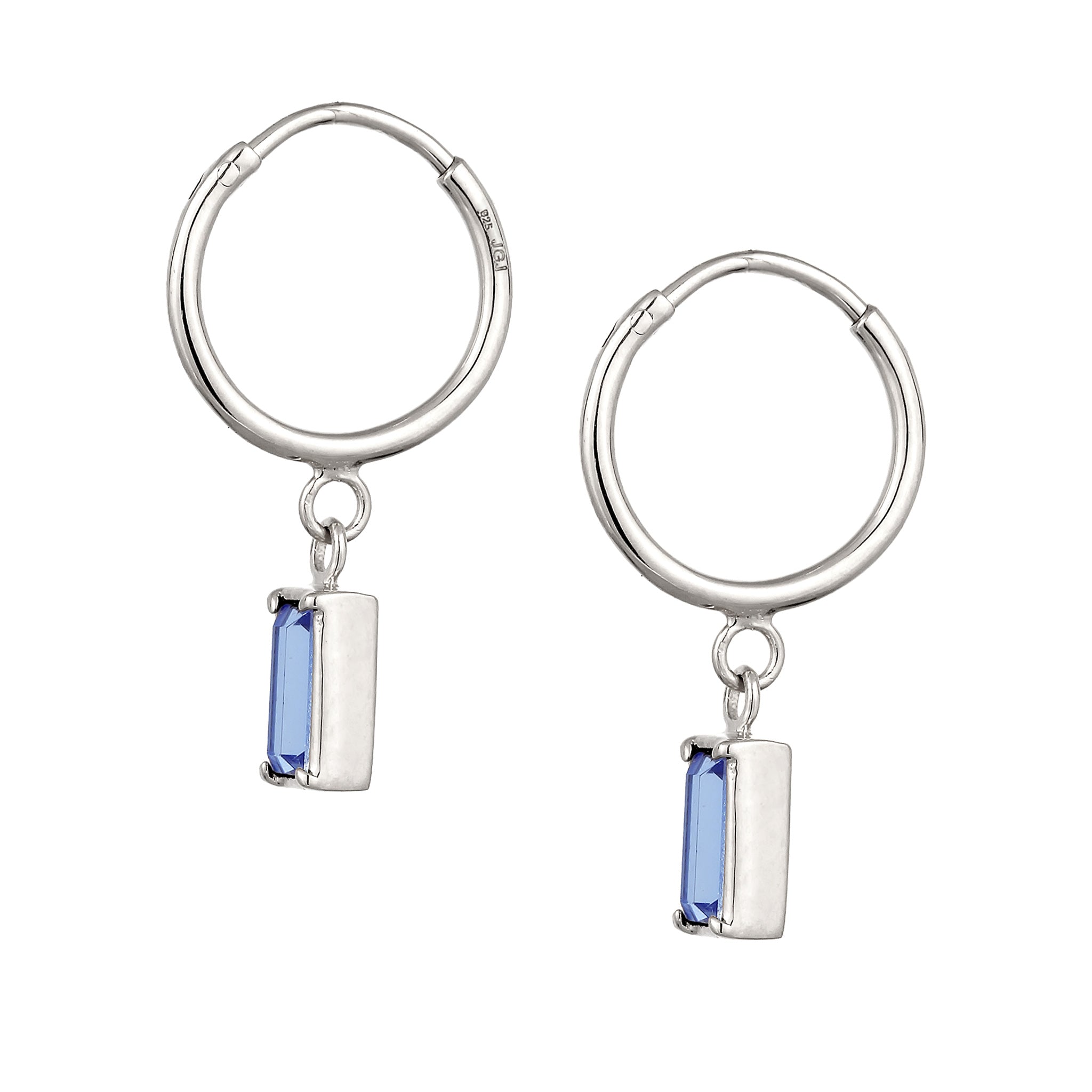 Silber - Elli | Creolen Rechteck | Glas Kristalle (Blau) | 925 Sterling Silber