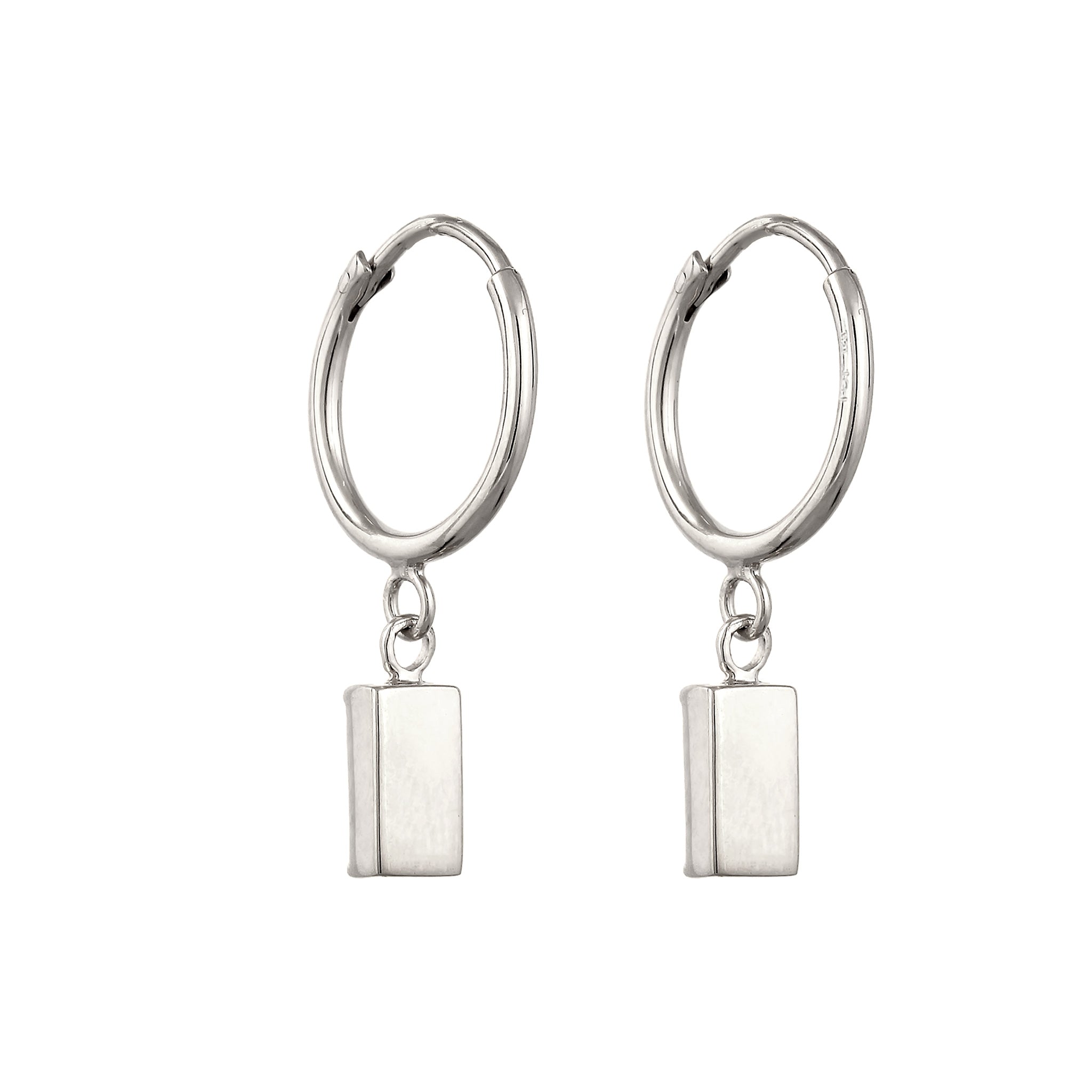 Silber - Elli | Creolen Rechteck | Glas Kristalle (Blau) | 925 Sterling Silber