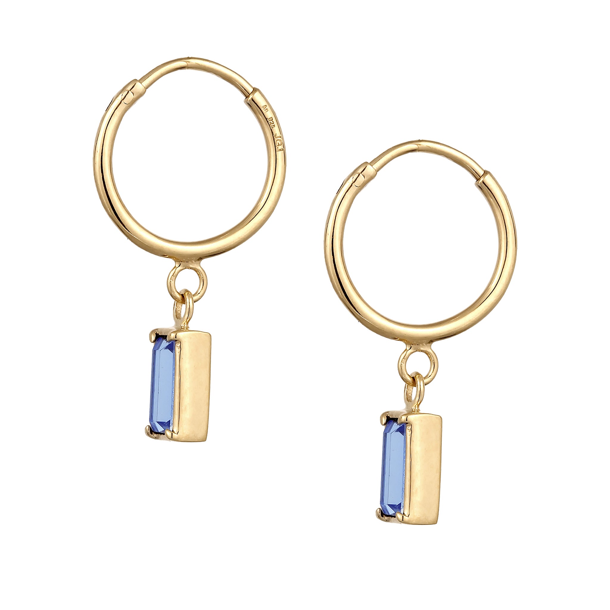 Gold - Elli | Creolen Rechteck | Mit Kristallen von Swarovski® (Blau) | 925 Sterling Silber vergoldet