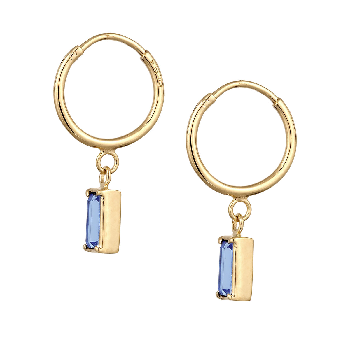 Gold - Elli | Creolen Rechteck | Mit Kristallen von Swarovski® (Blau) | 925 Sterling Silber vergoldet