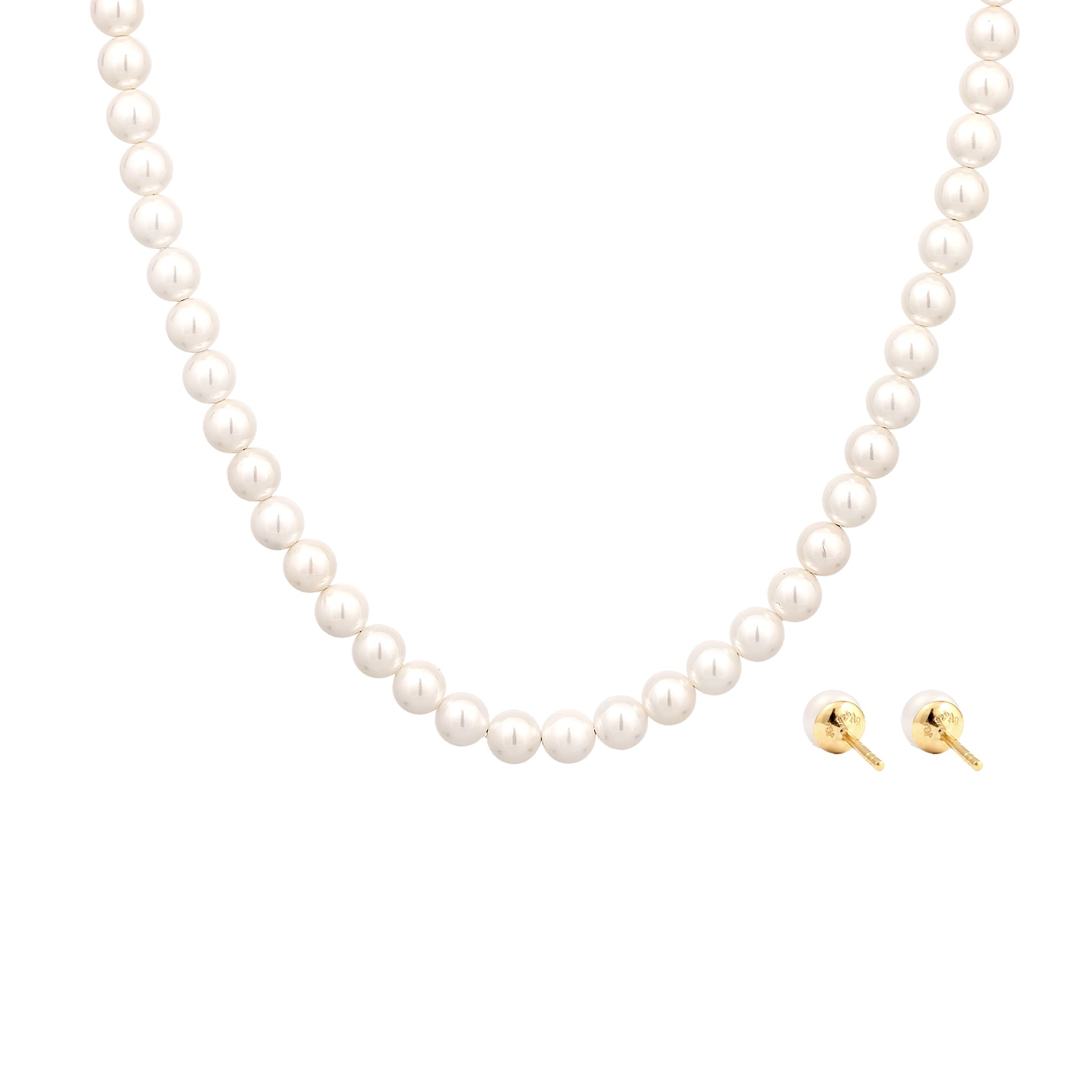Weiß - Elli | Schmuckset | Süßwasserzuchtperlen (Weiß) | 925 Sterling Silber vergoldet