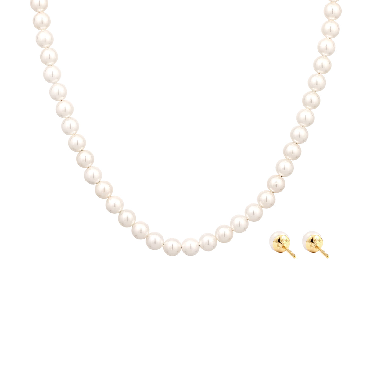 Weiß - Elli | Schmuckset | Süßwasserzuchtperlen (Weiß) | 925 Sterling Silber vergoldet