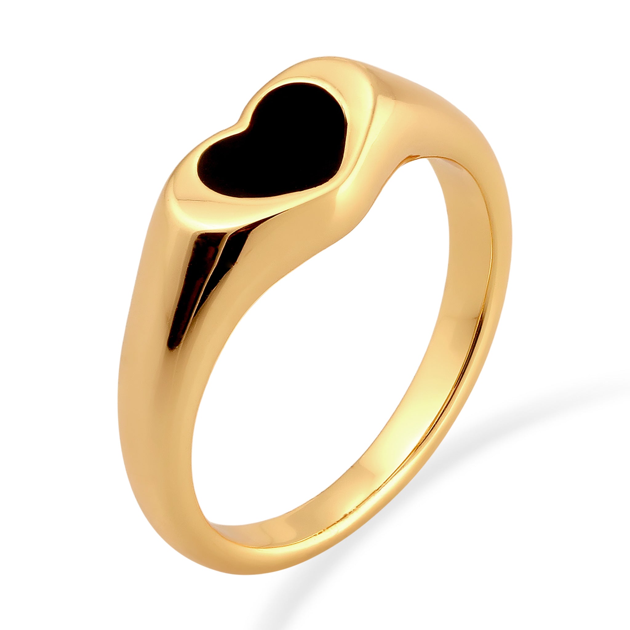 Gold - Elli | Siegelring Herz | Emaille (Schwarz) | Messing