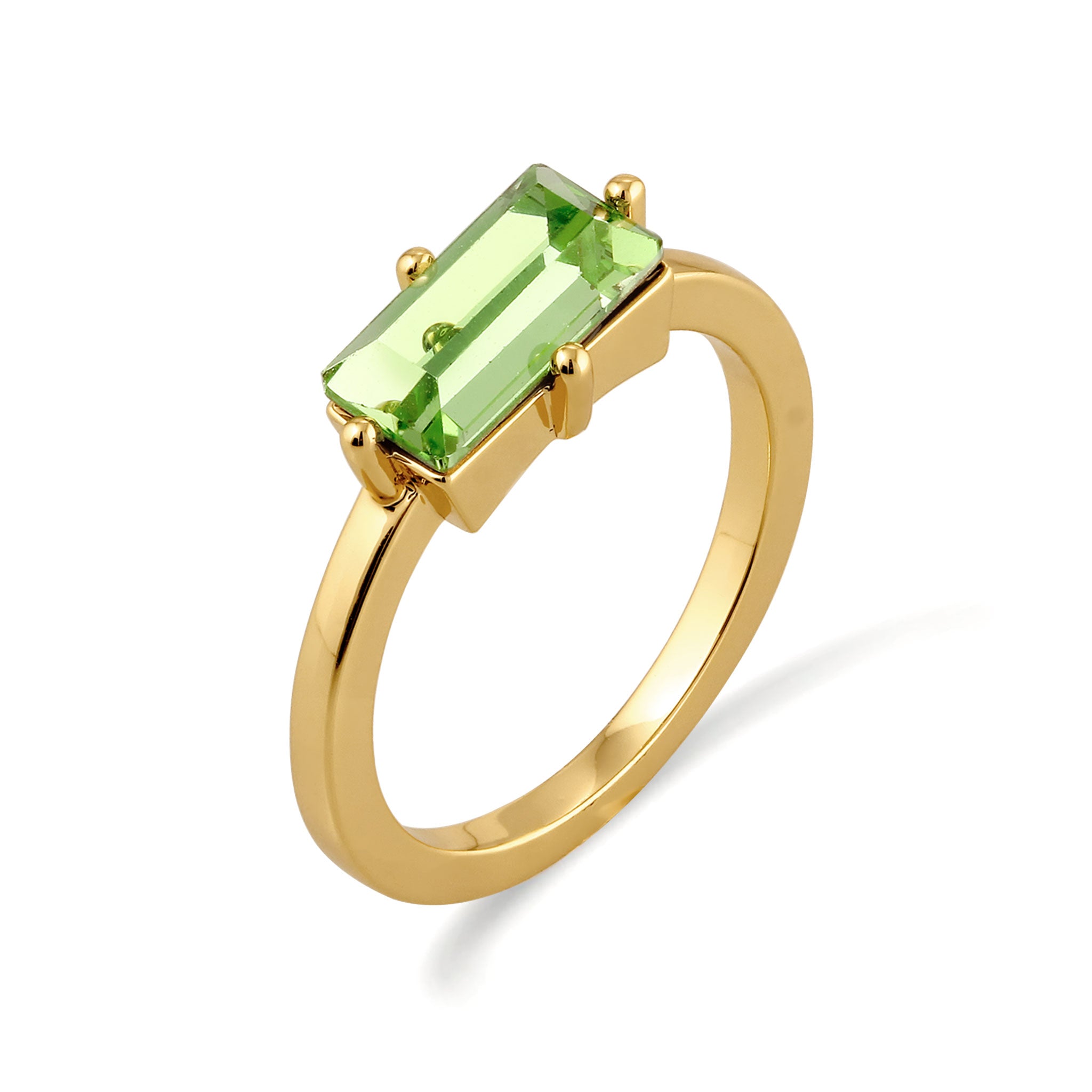 Gold - Elli | Solitär-Ring | Kristall (Grün) | Messing