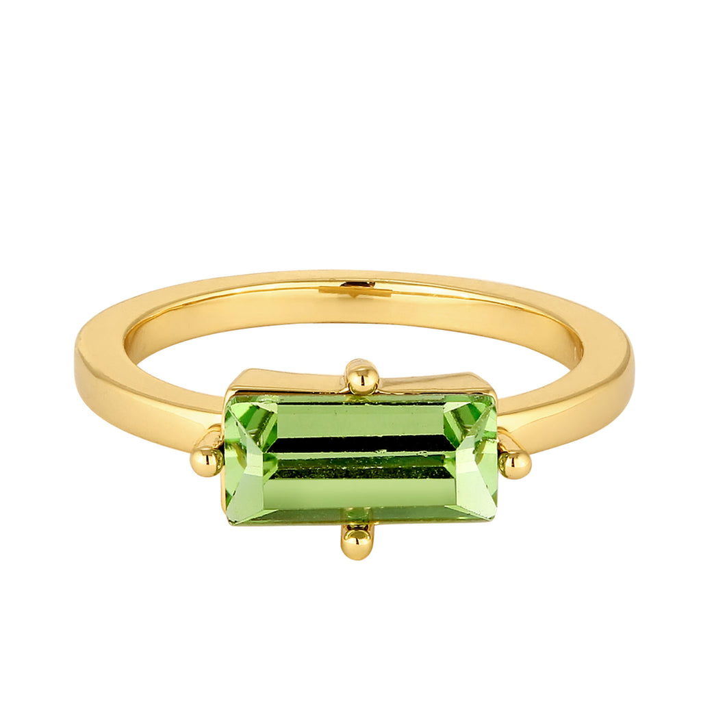Gold - Elli | Solitär-Ring | Kristall (Grün) | Messing
