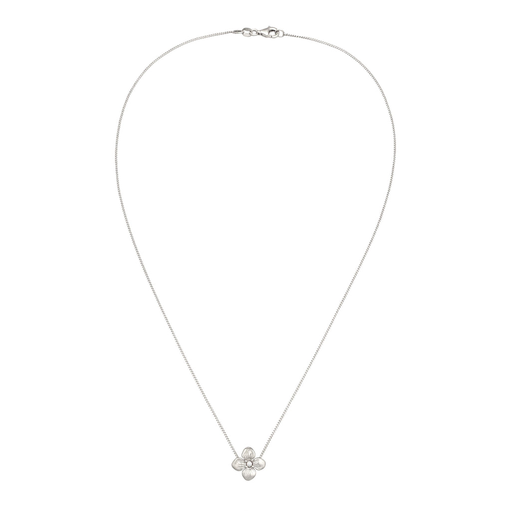 Silber - Elli | Halskette Blume | Synthetische Perle (Weiß) | 925 Sterling Silber