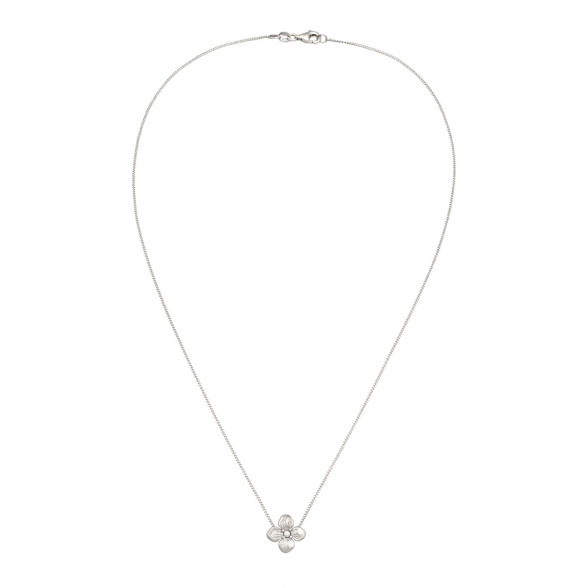 Silber - Elli | Halskette Blume | Synthetische Perle (Weiß) | 925 Sterling Silber