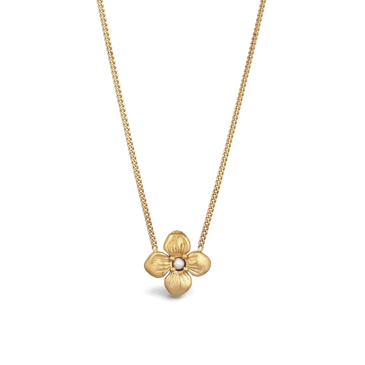Gold - Elli | Halskette Blume | Synthetische Perle (Weiß) | 925 Sterling Silber vergoldet