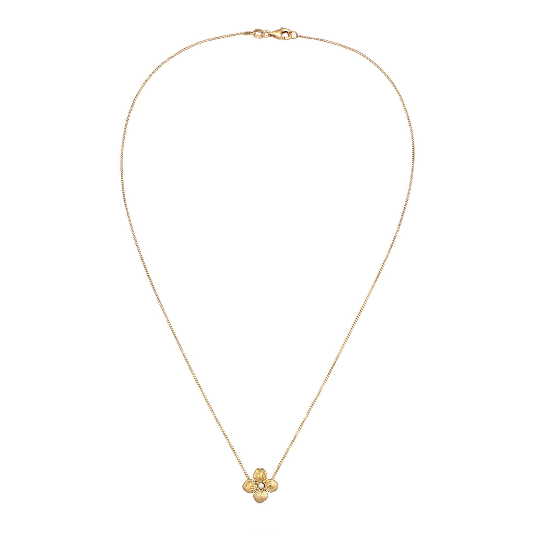 Gold - Elli | Halskette Blume | Synthetische Perle (Weiß) | 925 Sterling Silber vergoldet