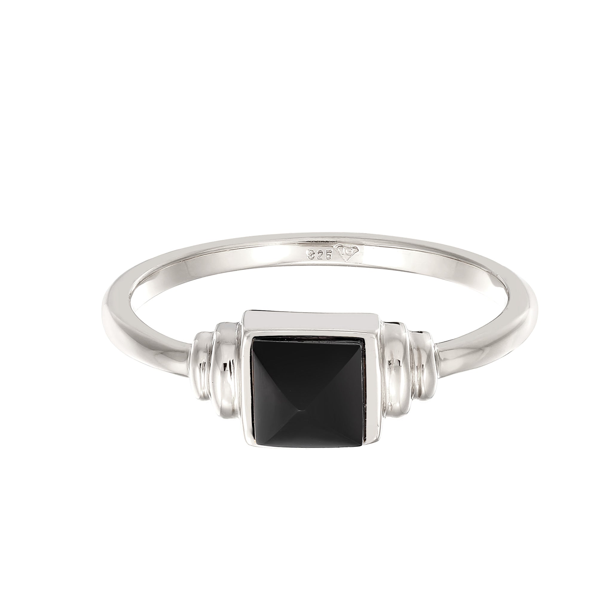 Silber - Elli PREMIUM | Ring Quadrat | Onyx (Schwarz) | 925 Sterling Silber