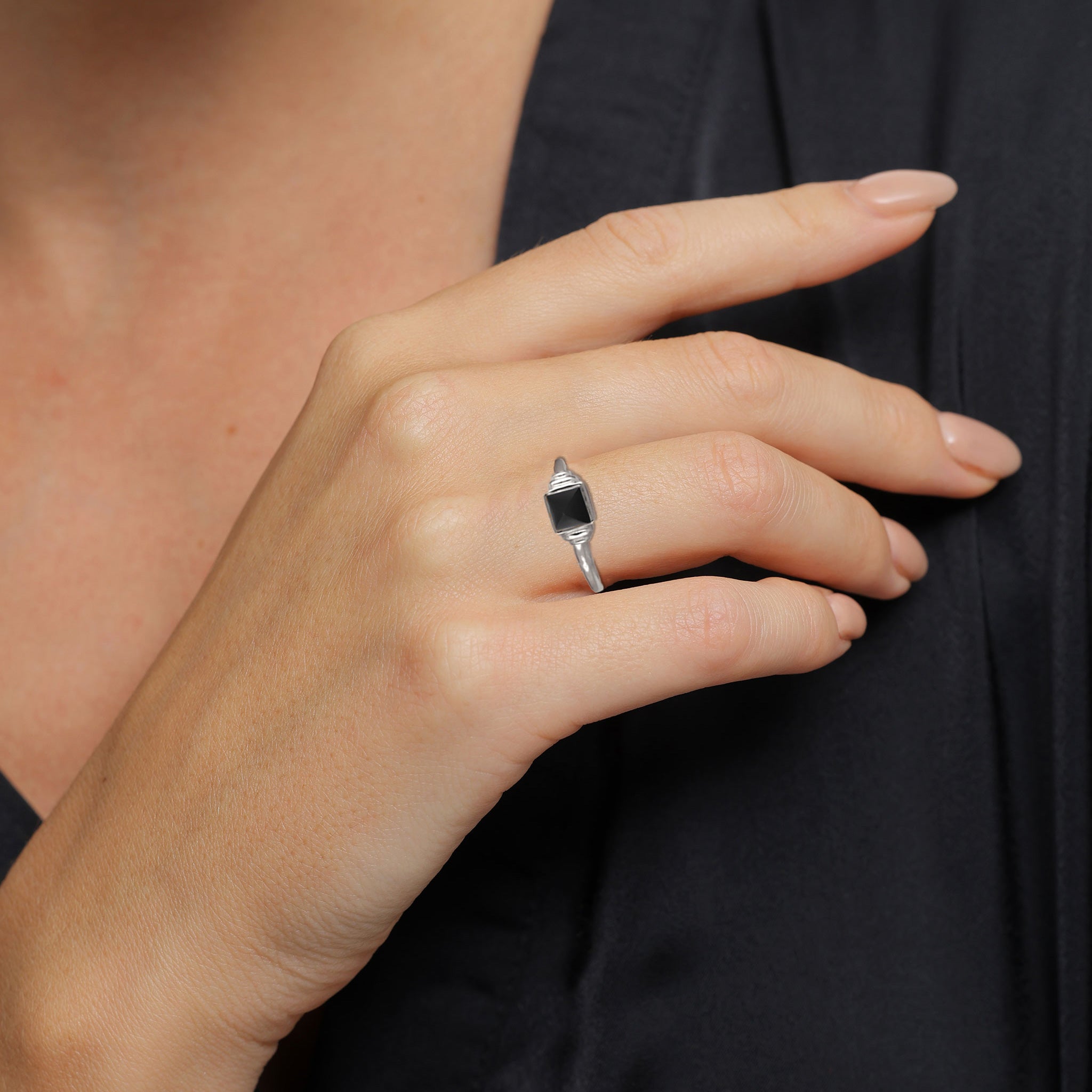 Silber - Elli PREMIUM | Ring Quadrat | Onyx (Schwarz) | 925 Sterling Silber