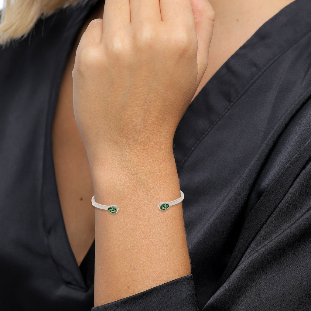 Silber - Elli PREMIUM | Armreif Tropfen | Mit Kristallen von Swarovski® (Hellgrün) | 925 Sterling Silber