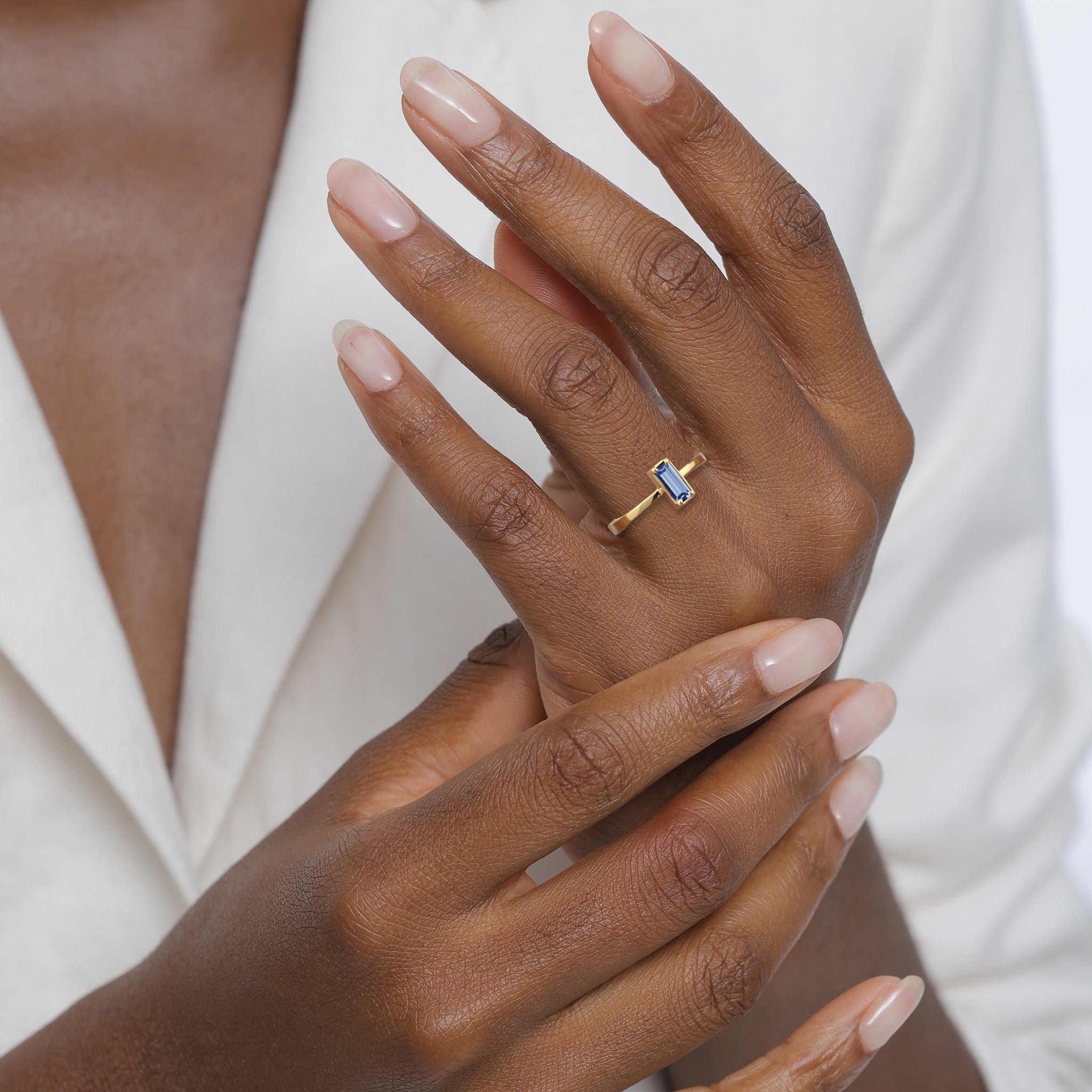 Gold - Elli | Solitär-Ring | Mit Kristallen von Swarovski® (Blau) | 925 Sterling Silber vergoldet