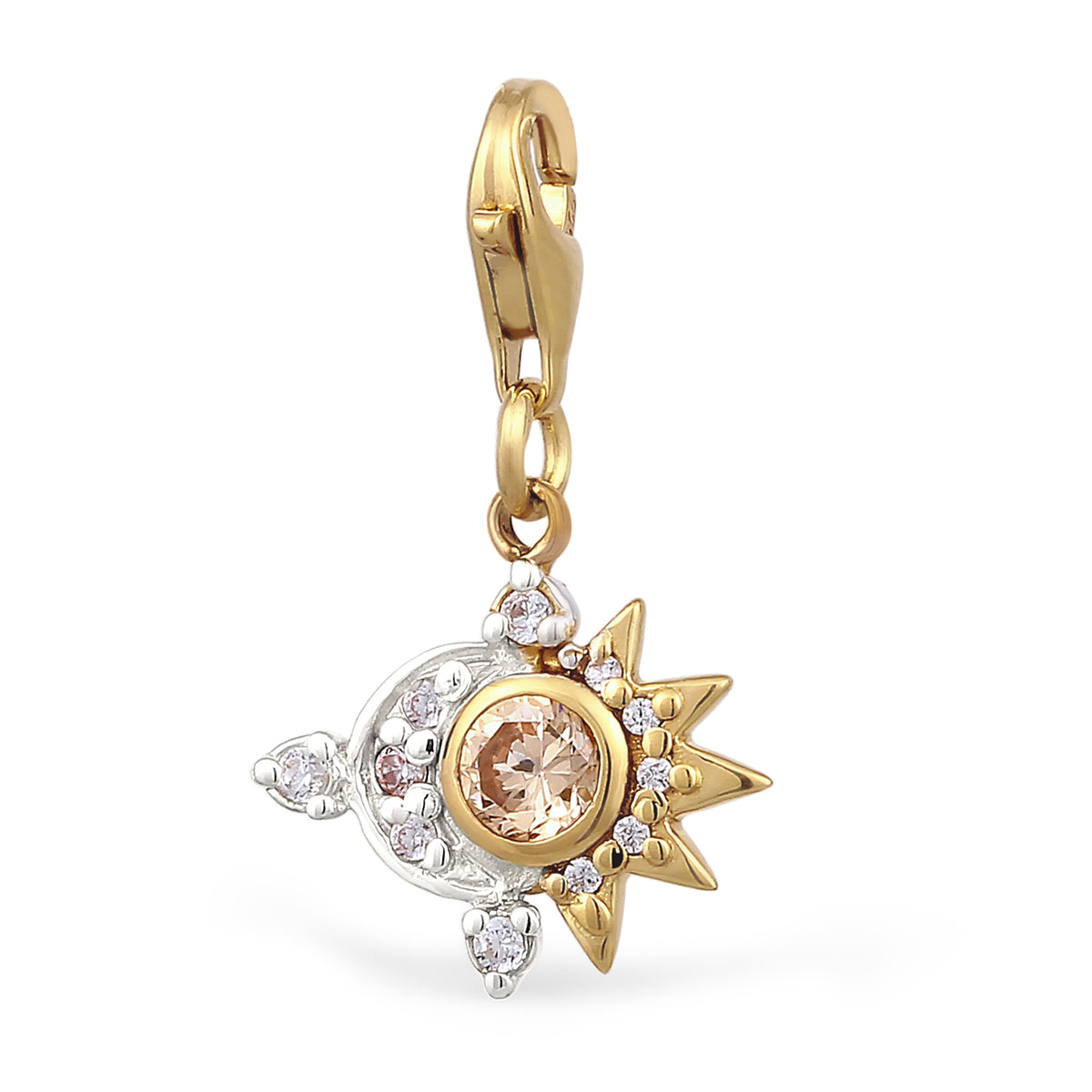 Zweifarbig - Elli | Charm Sonne Bicolor | Zirkonia (Weiß & Gold) | 925 Sterling Silber vergoldet