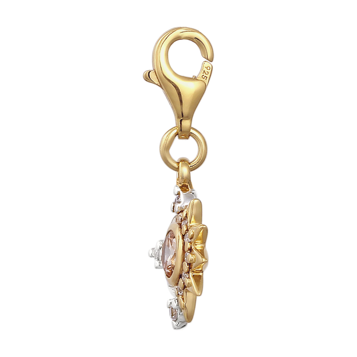 Zweifarbig - Elli | Charm Sonne Bicolor | Zirkonia (Weiß & Gold) | 925 Sterling Silber vergoldet