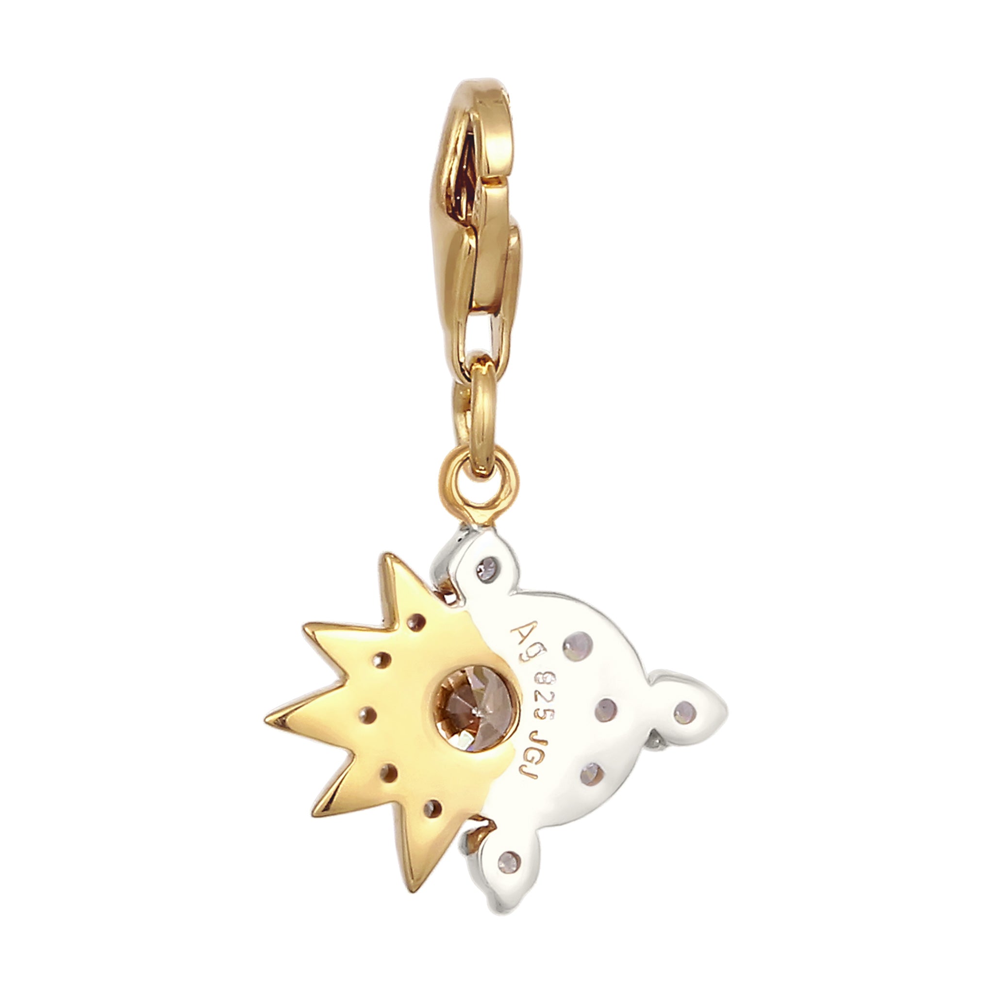 Zweifarbig - Elli | Charm Sonne Bicolor | Zirkonia (Weiß & Gold) | 925 Sterling Silber vergoldet