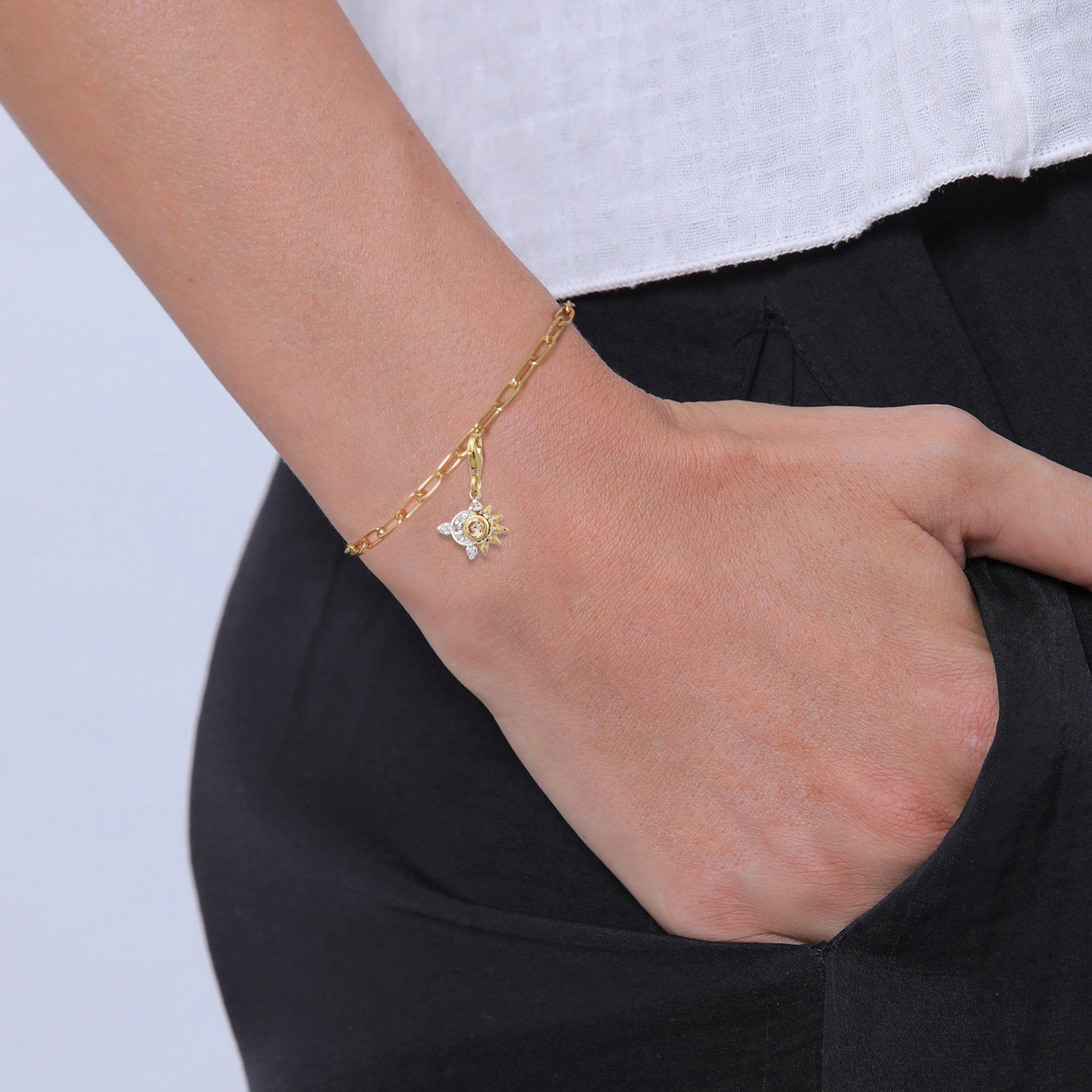 Zweifarbig - Elli | Charm Sonne Bicolor | Zirkonia (Weiß & Gold) | 925 Sterling Silber vergoldet