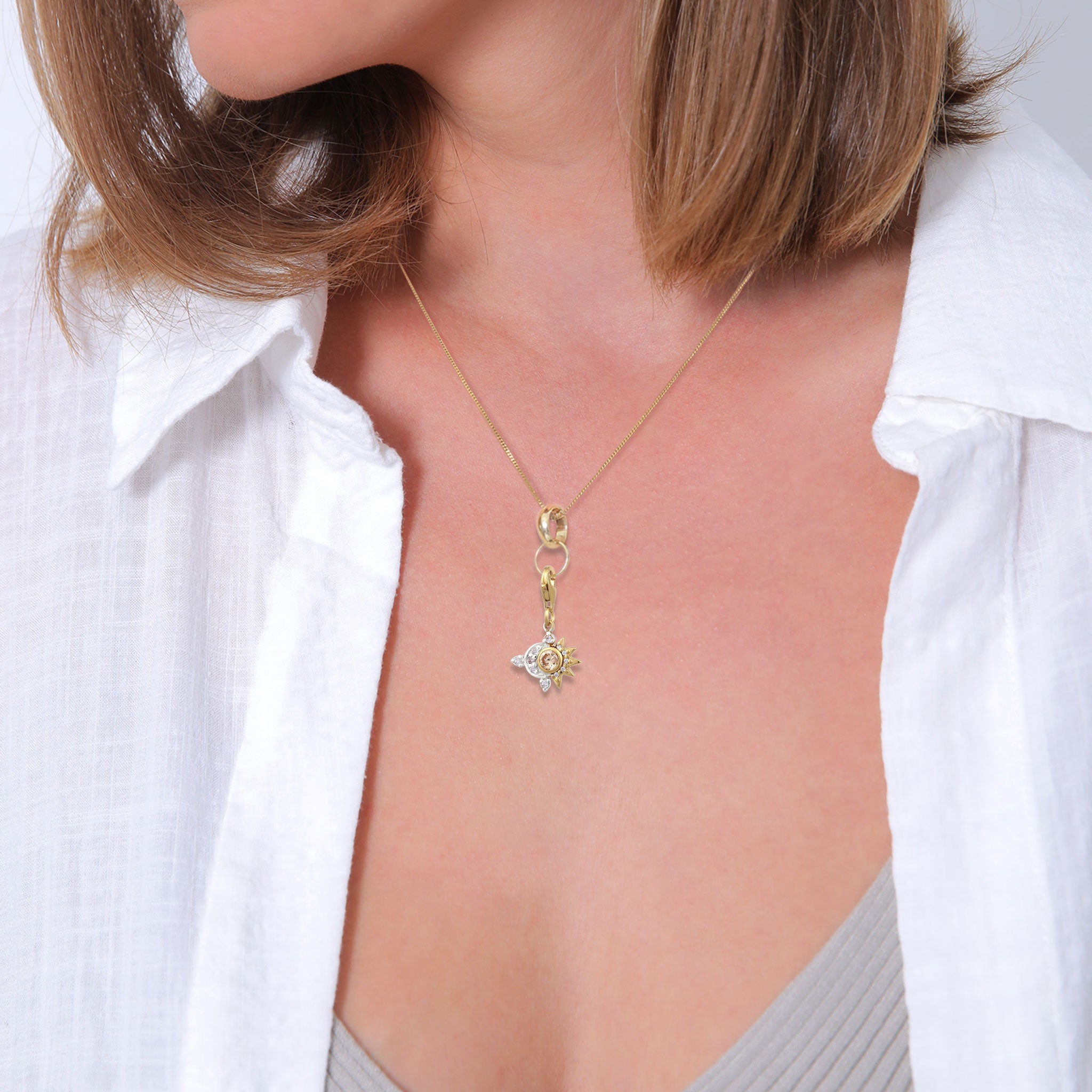 Zweifarbig - Elli | Charm Sonne Bicolor | Zirkonia (Weiß & Gold) | 925 Sterling Silber vergoldet