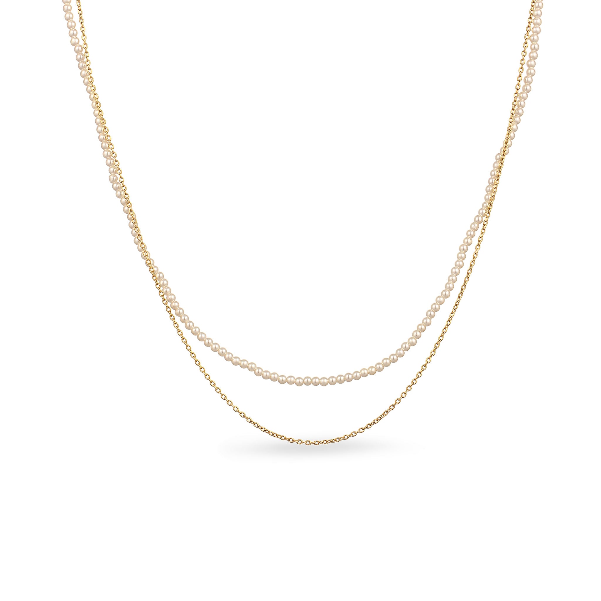 Gold - Elli | Halsketten Set | Muschelkernperlen (Weiß) | 925 Sterling Silber vergoldet