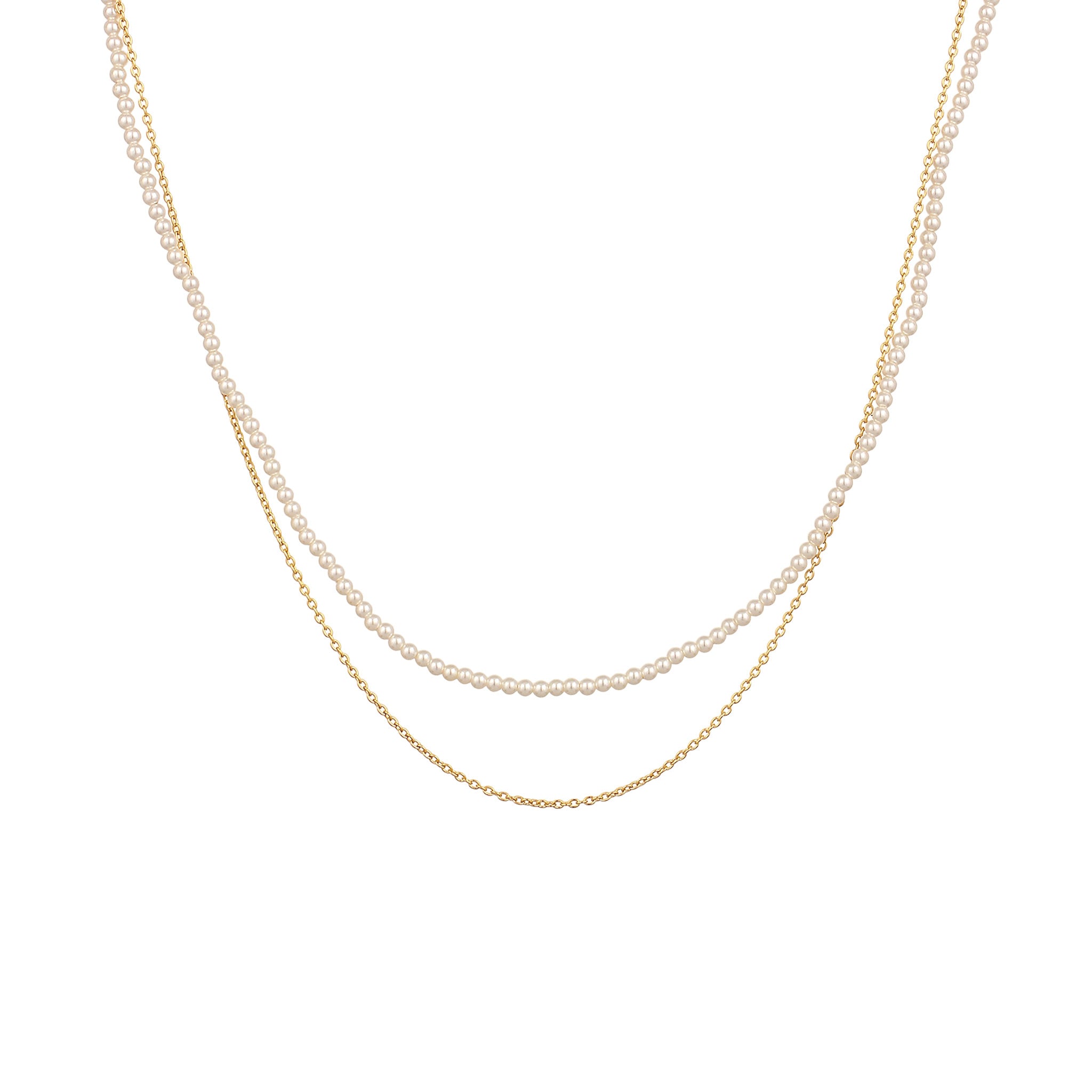 Gold - Elli | Halsketten Set | Muschelkernperlen (Weiß) | 925 Sterling Silber vergoldet