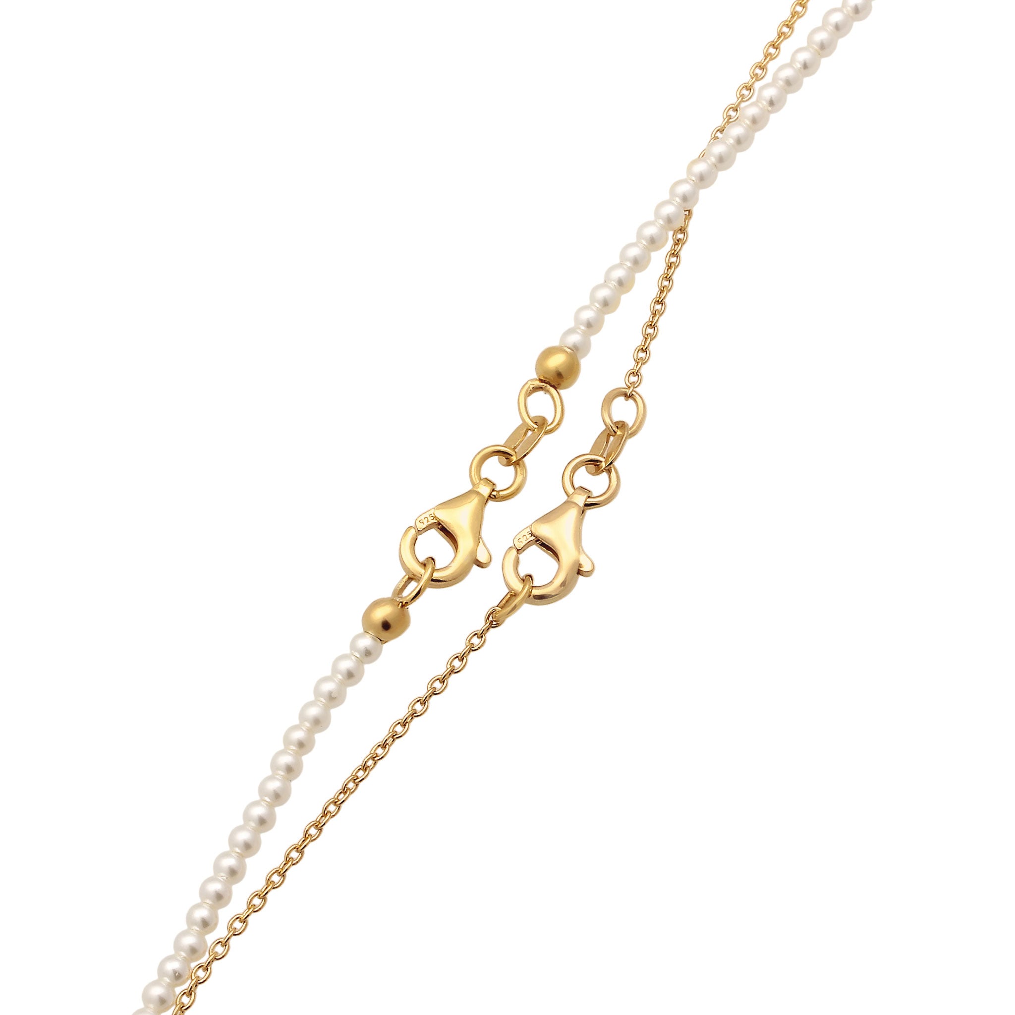 Gold - Elli | Halsketten Set | Muschelkernperlen (Weiß) | 925 Sterling Silber vergoldet