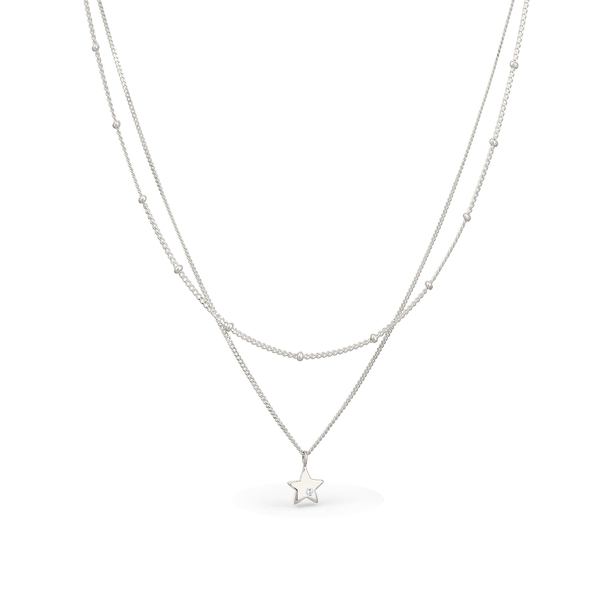 Silber - Elli | Layer-Halskette Stern | Zirkonia (Weiß) | 925 Sterling Silber