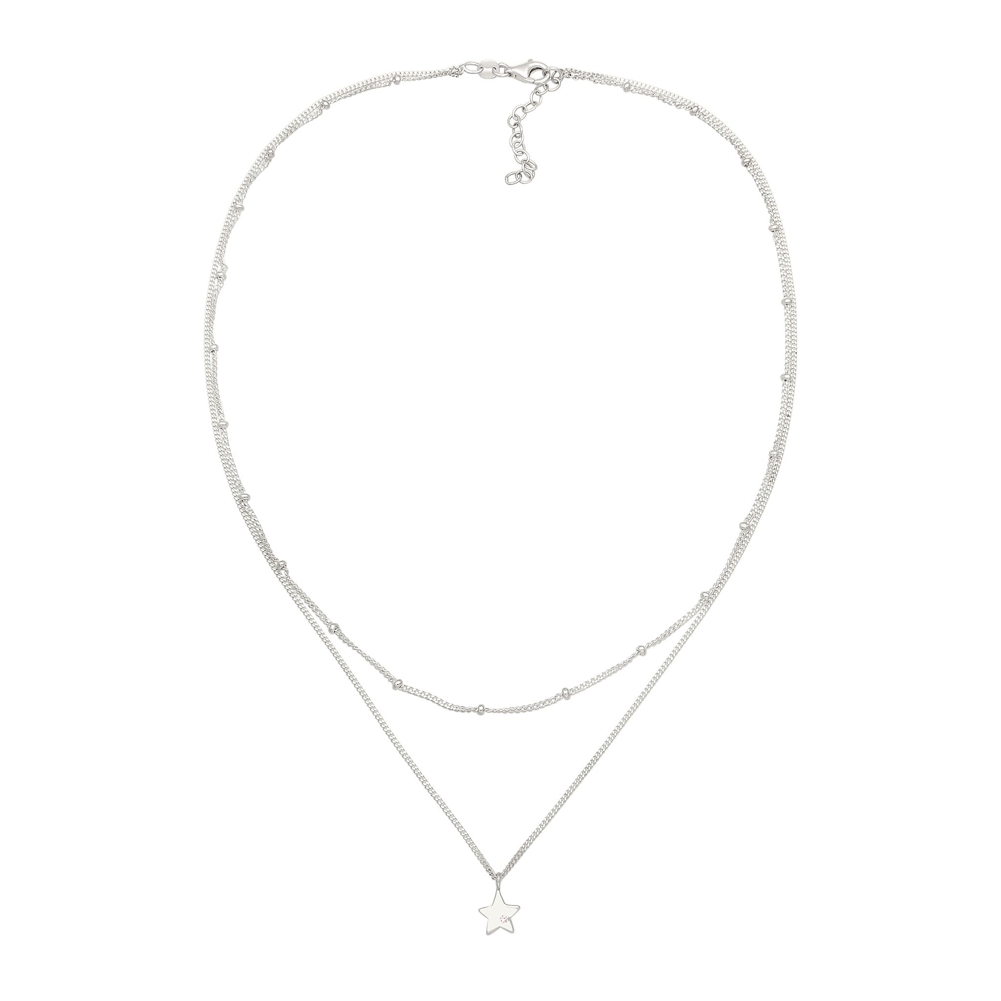 Silber - Elli | Layer-Halskette Stern | Zirkonia (Weiß) | 925 Sterling Silber