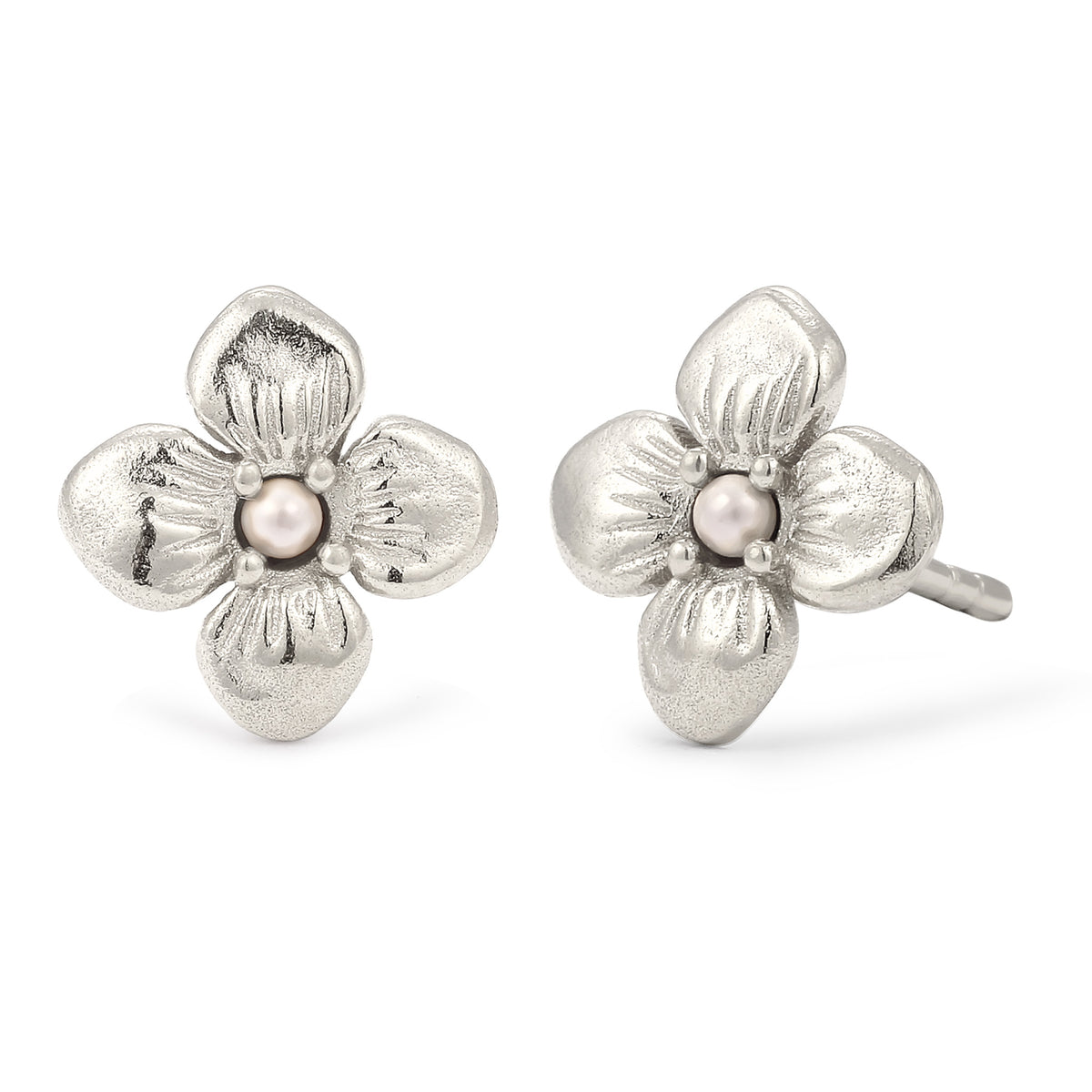 Silber - Elli | Ohrstecker Blume | Synthetische Perle (Weiß) | 925 Sterling Silber