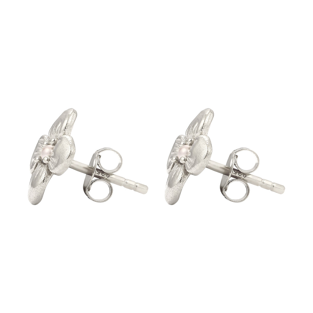 Silber - Elli | Ohrstecker Blume | Synthetische Perle (Weiß) | 925 Sterling Silber