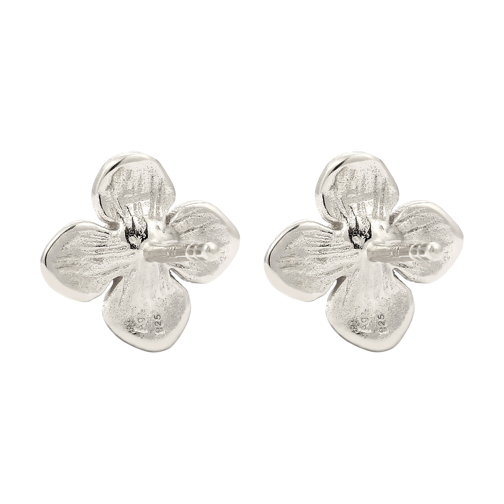 Silber - Elli | Ohrstecker Blume | Synthetische Perle (Weiß) | 925 Sterling Silber
