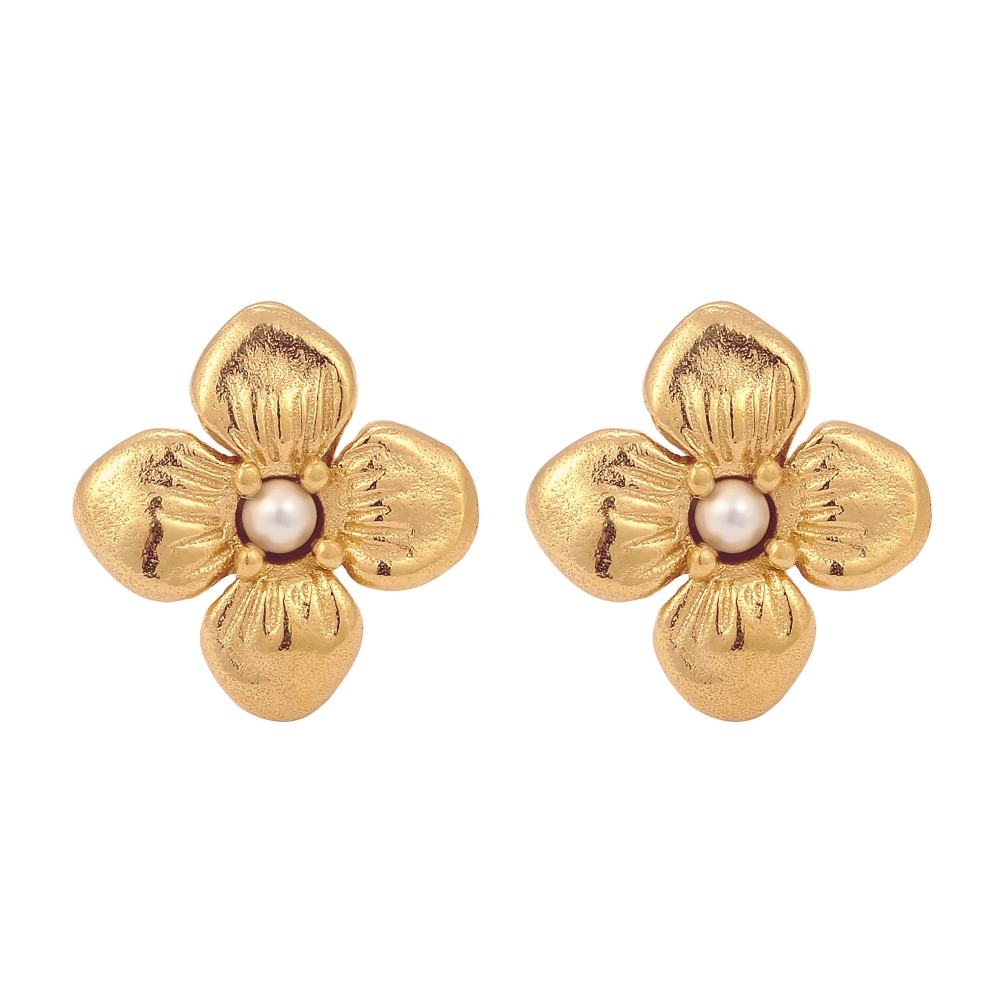 Gold - Elli | Ohrstecker Blume | Synthetische Perle (Weiß) | 925 Sterling Silber vergoldet