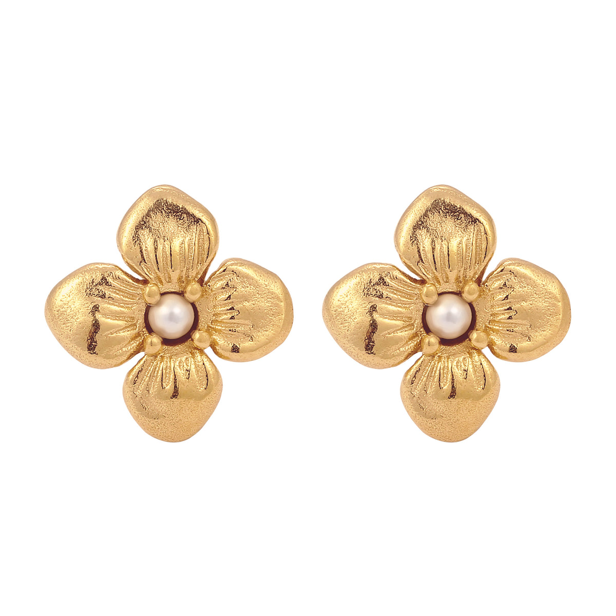 Gold - Elli | Ohrstecker Blume | Synthetische Perle (Weiß) | 925 Sterling Silber vergoldet