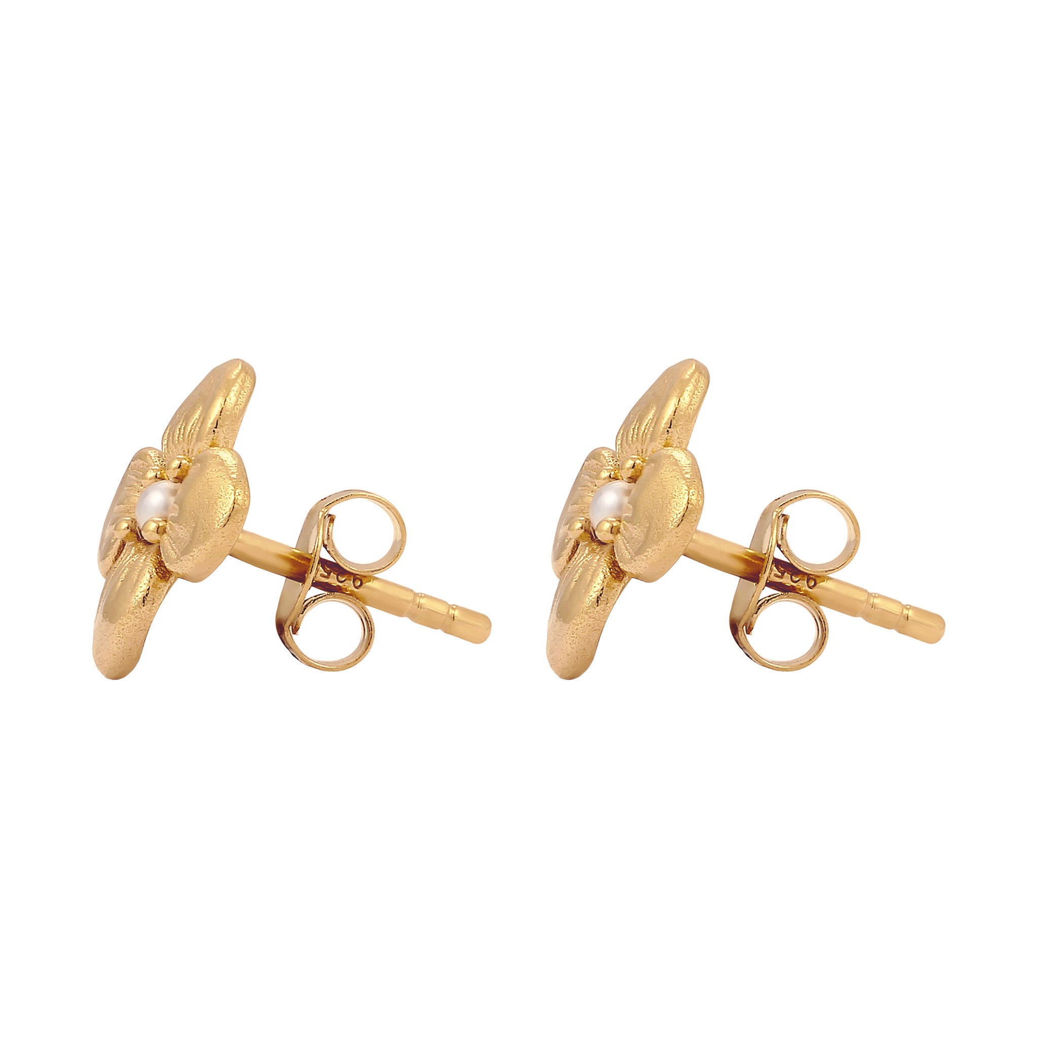 Gold - Elli | Ohrstecker Blume | Synthetische Perle (Weiß) | 925 Sterling Silber vergoldet